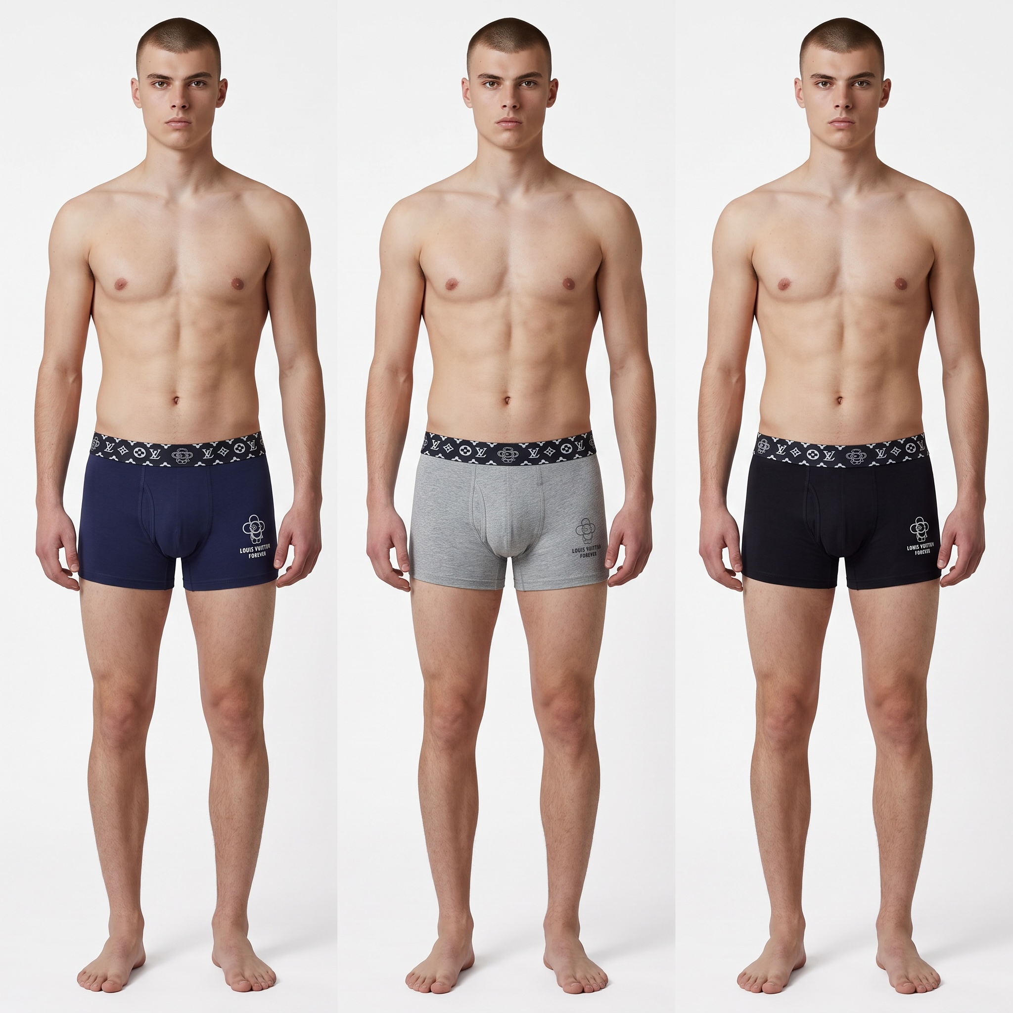 Louis Vuitton Forever Boxer Shorts β 3 Pack (Navy, Grey & Black)