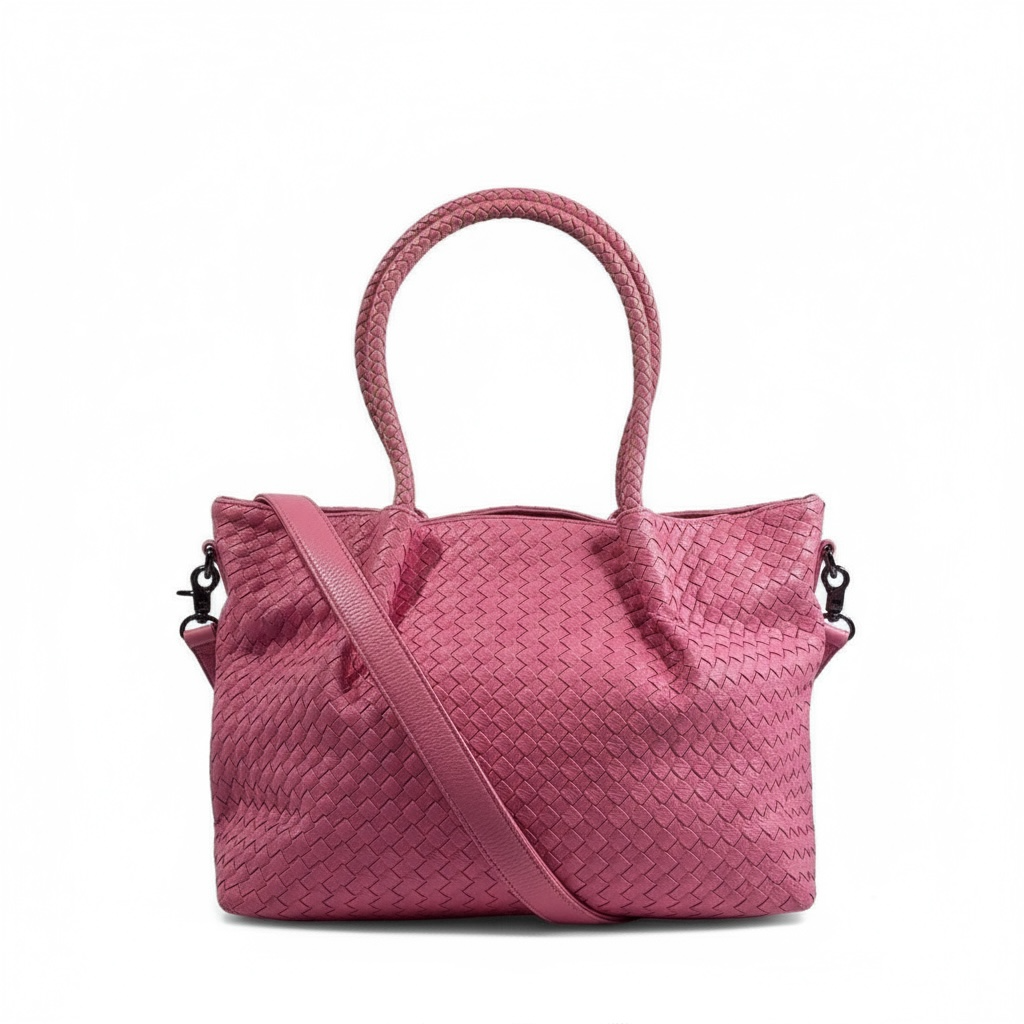 Bottega-Inspired Woven Leather Tote Bag β Pink Glam Edition ππ