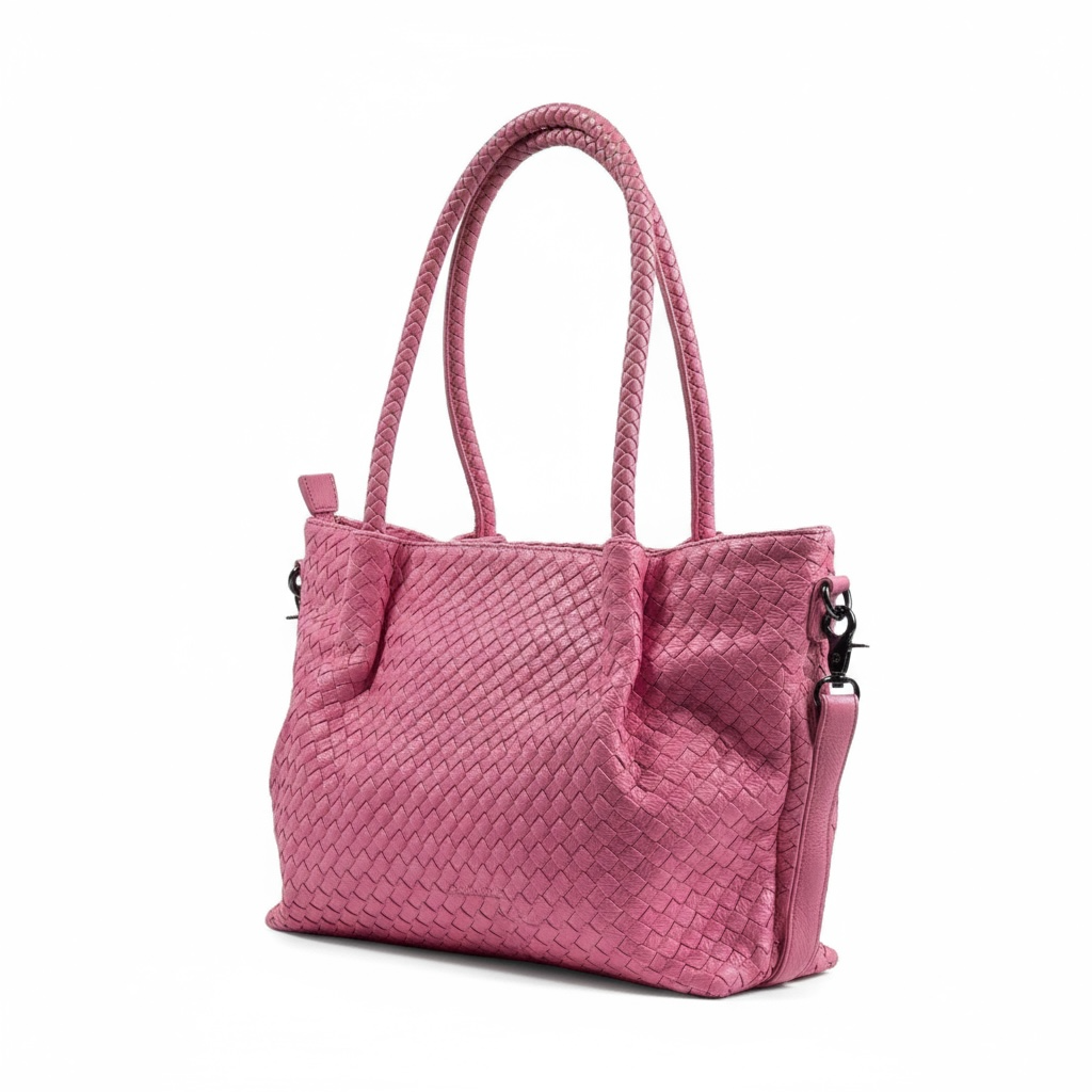 Bottega-Inspired Woven Leather Tote Bag β Pink Glam Edition ππ