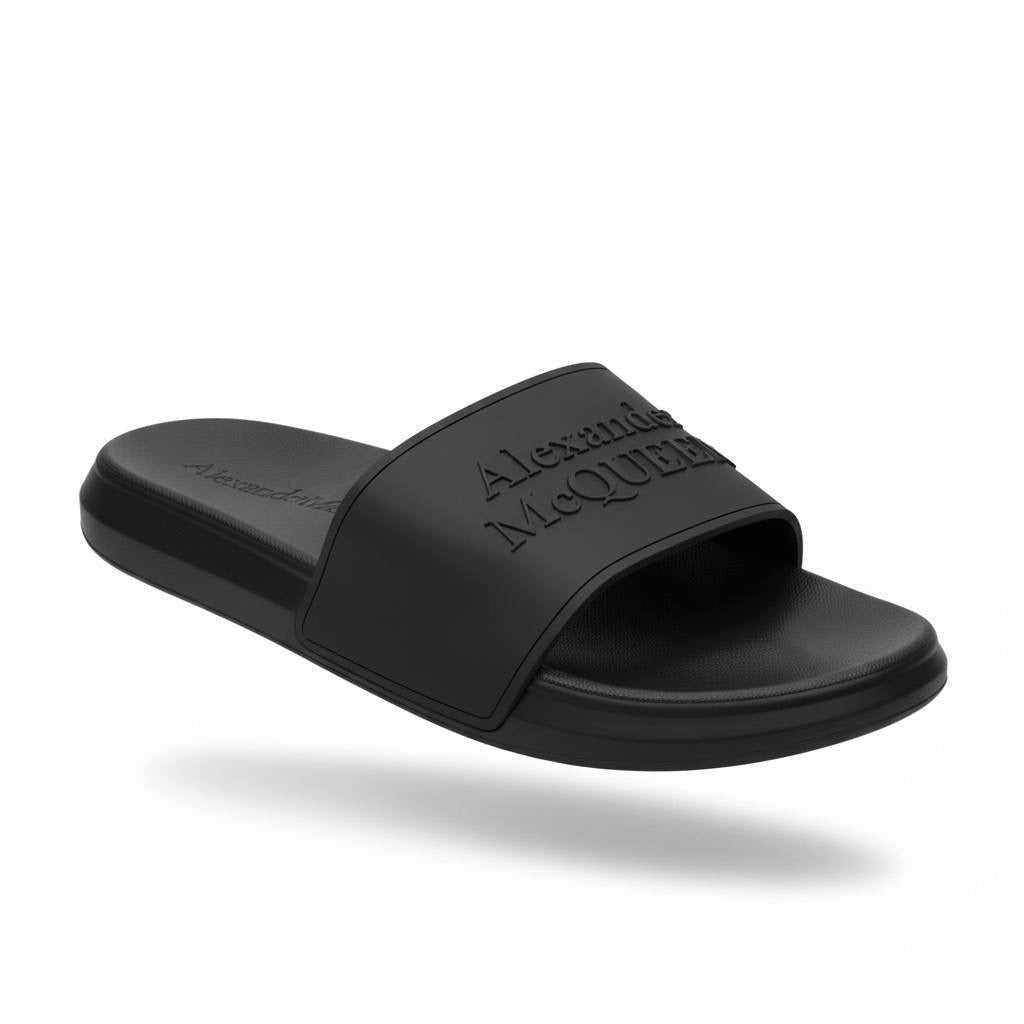 Alexander McQueen All-Black Logo Slides π€π₯ | Minimal Luxury Summer Essential π