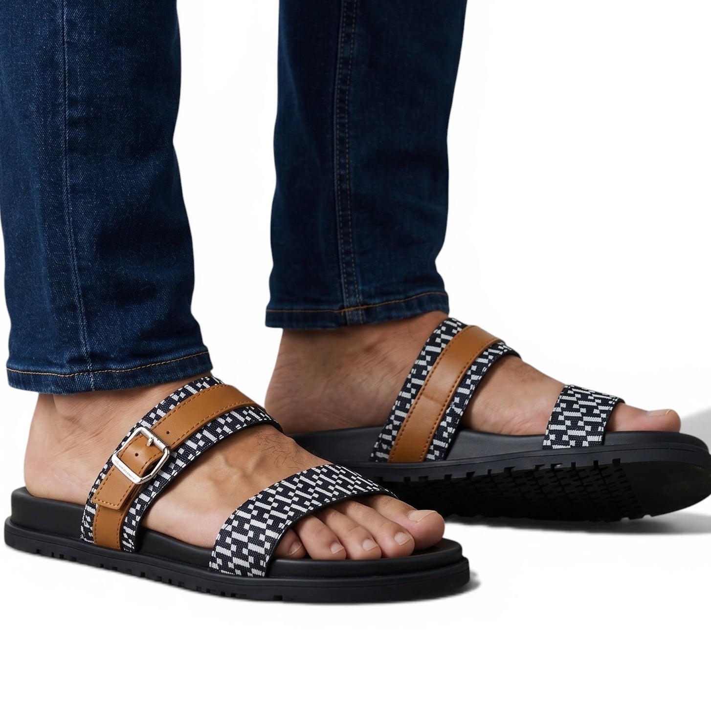 Hermès Men's Double Strap Sandals – Black & Tan Elegance