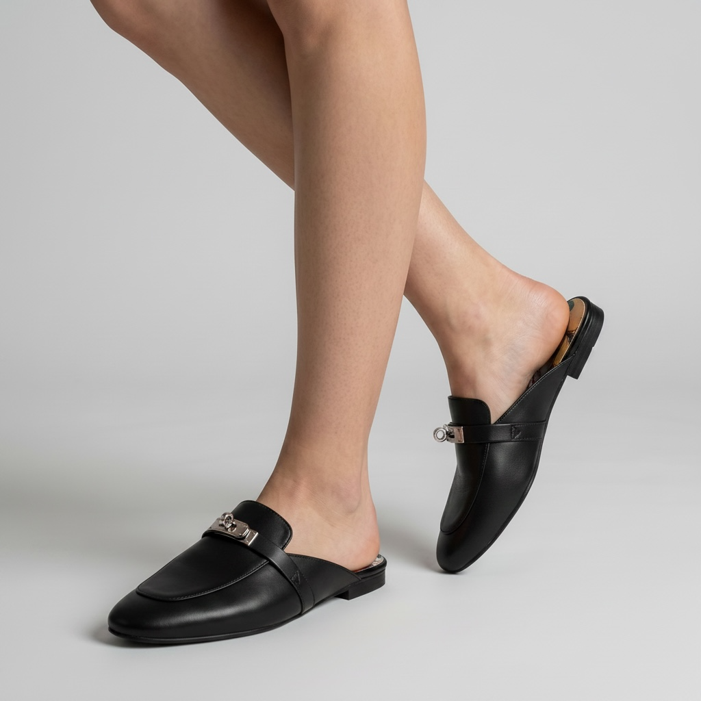 đ„ HermĂšs-Inspired Leather Mules â Black Luxury Edition đ„