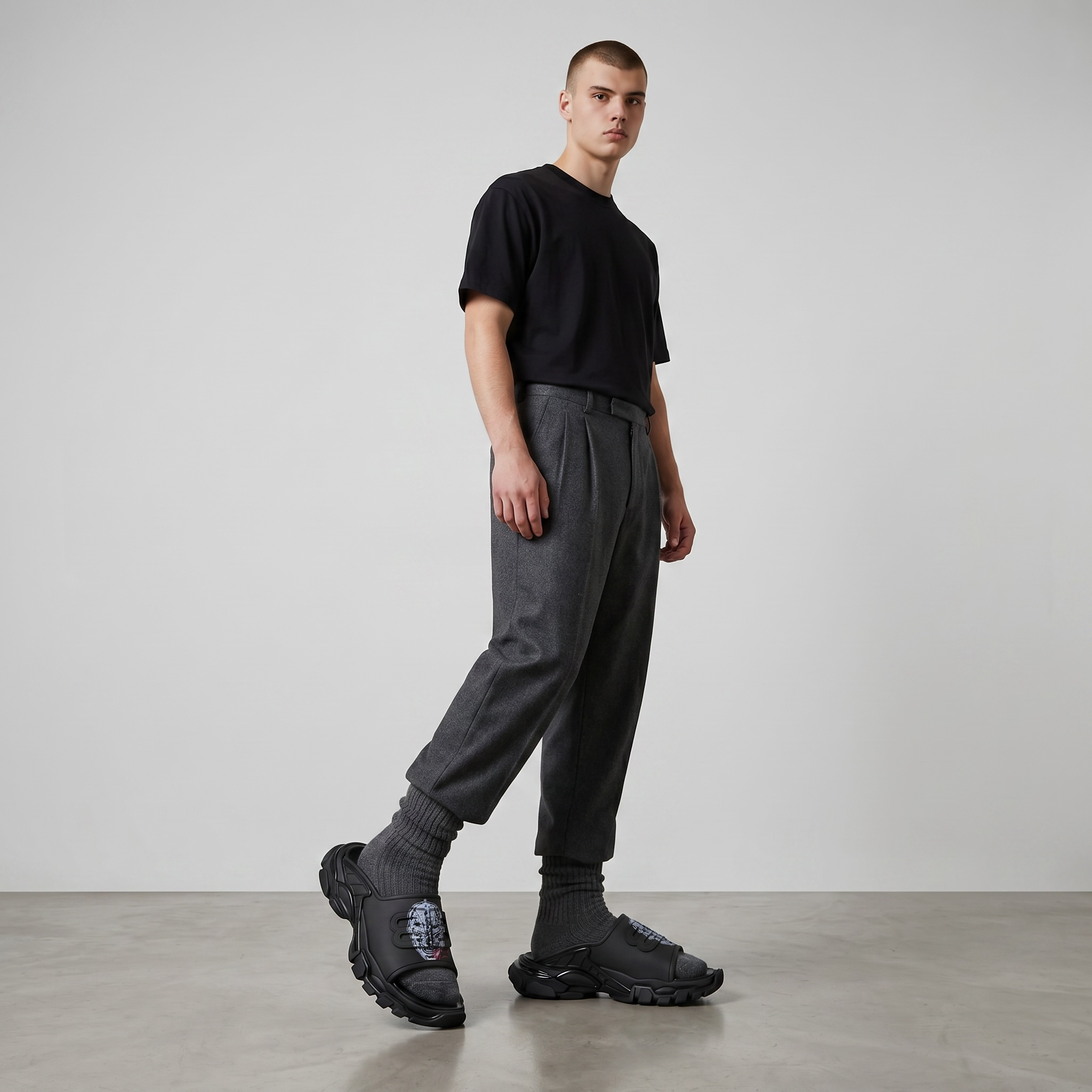 Balenciaga Black Minimal Chunky Slides – Luxury Streetwear Slippers ⚫✨