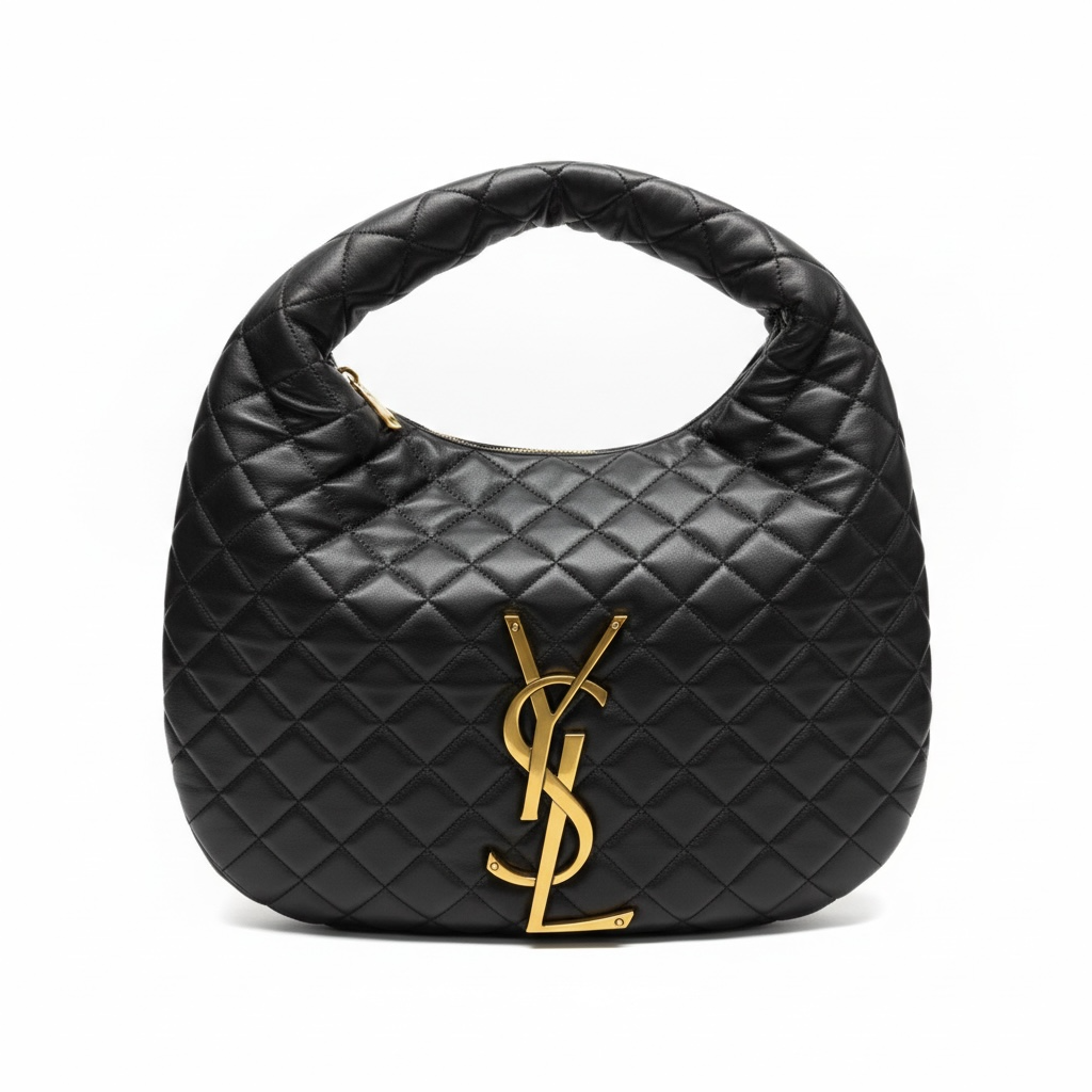 š Saint Laurent Quilted Leather Hobo Bag with Gold Logo