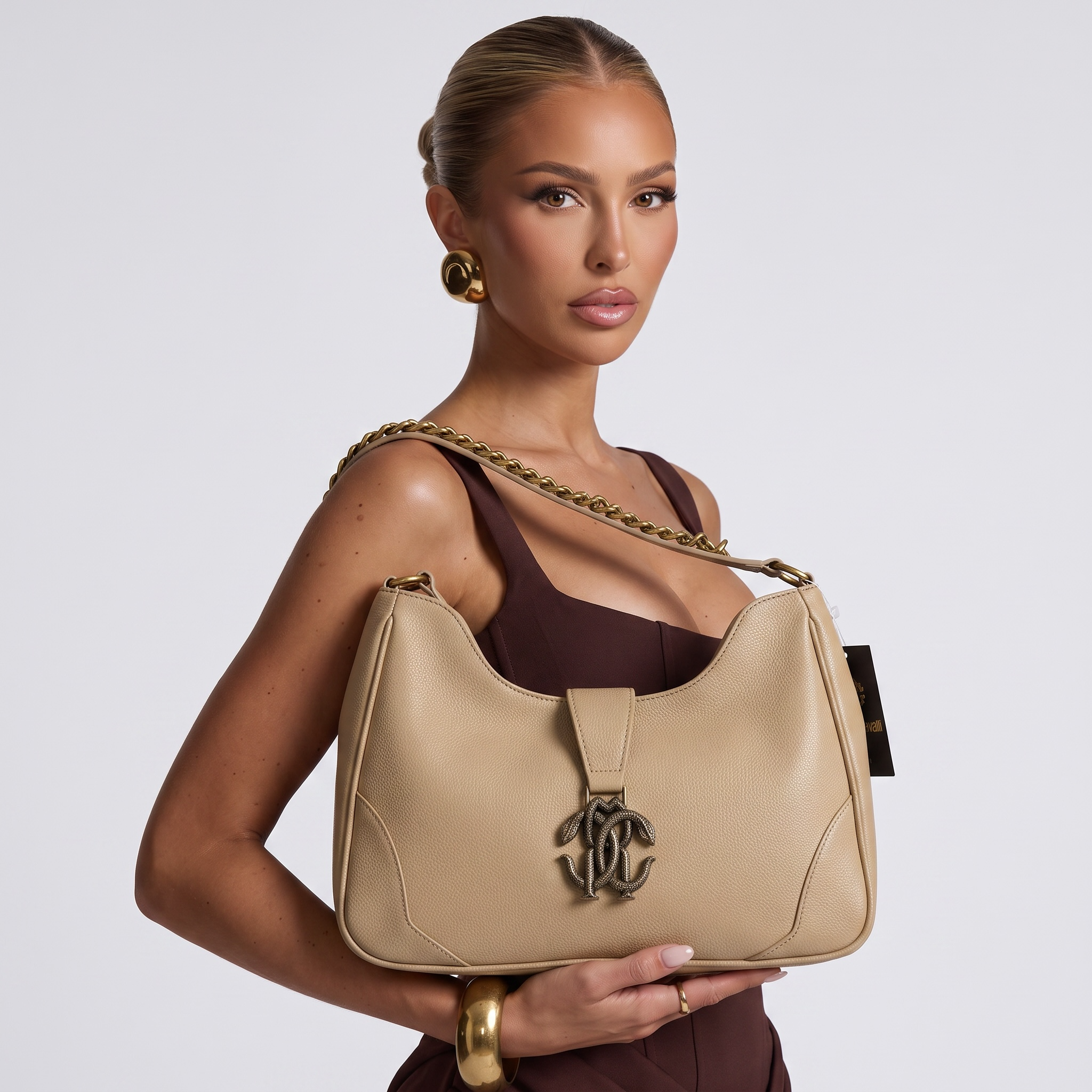ROBERTO CAVALLI RC Monogram Shoulder Bag β Beige π€β¨ | Elegant Everyday Luxury