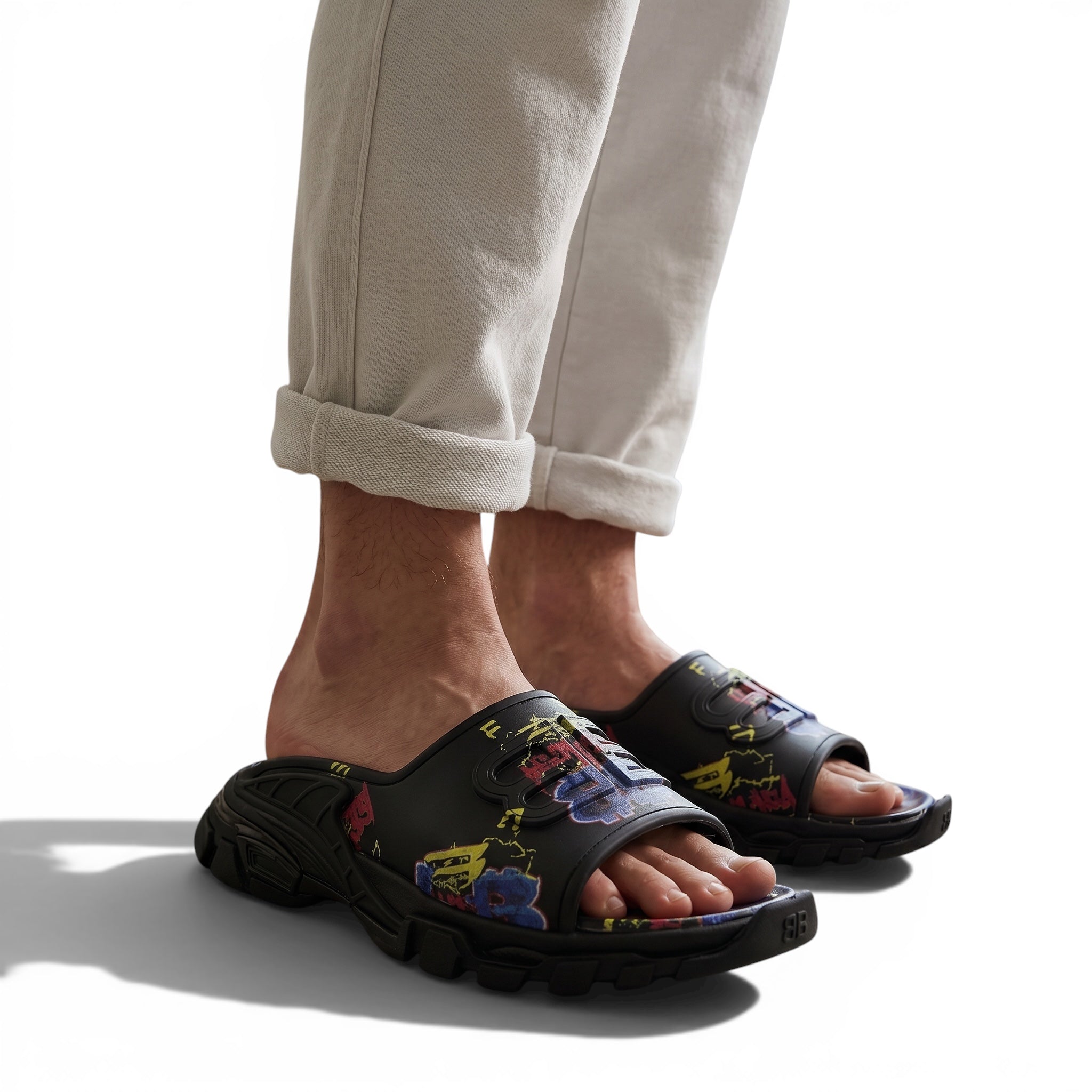 Balenciaga Neon Graffiti Chunky Slides β Streetwear Statement Slippers β«ππ₯