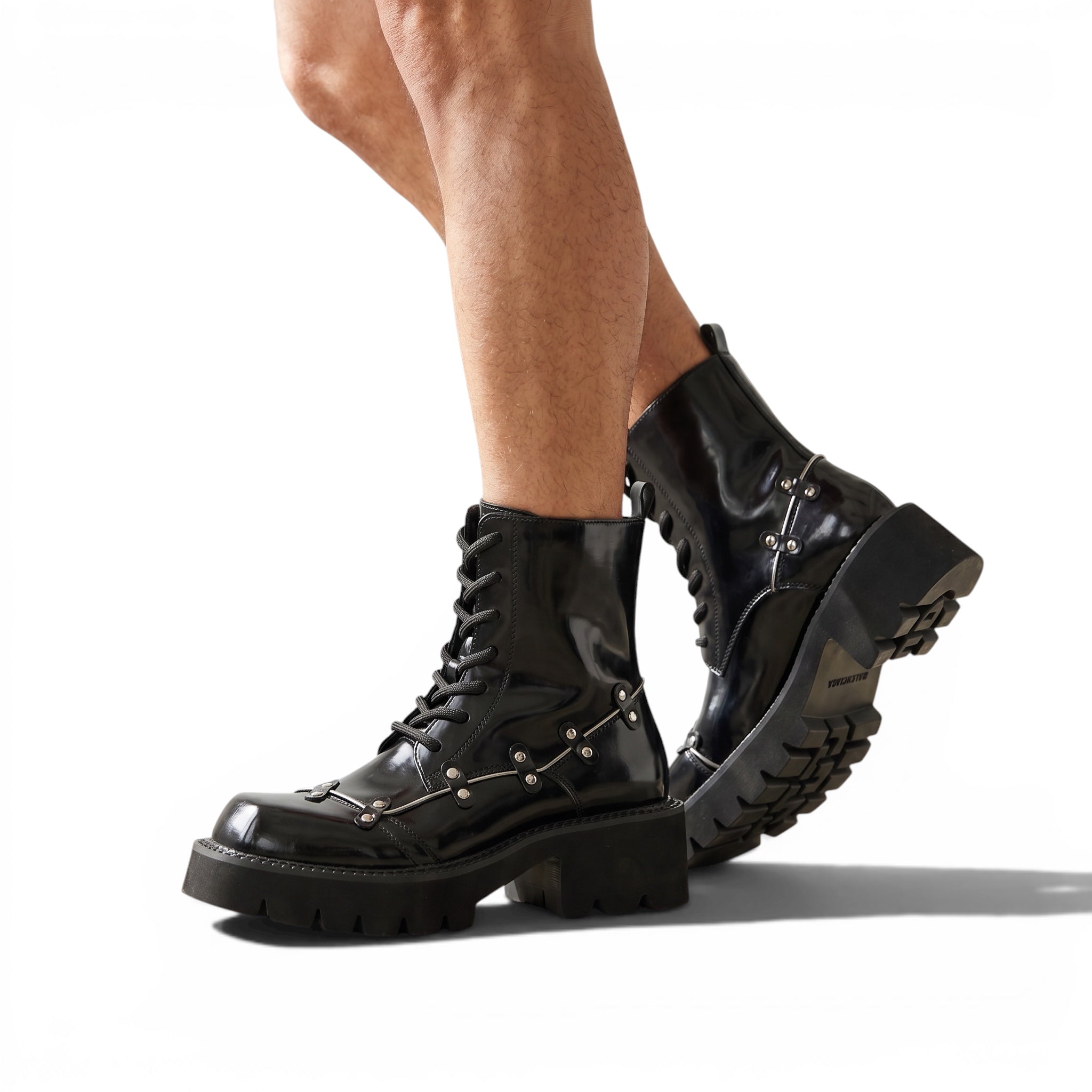 Balenciaga Studded Leather Combat Boots β Black Chunky Sole