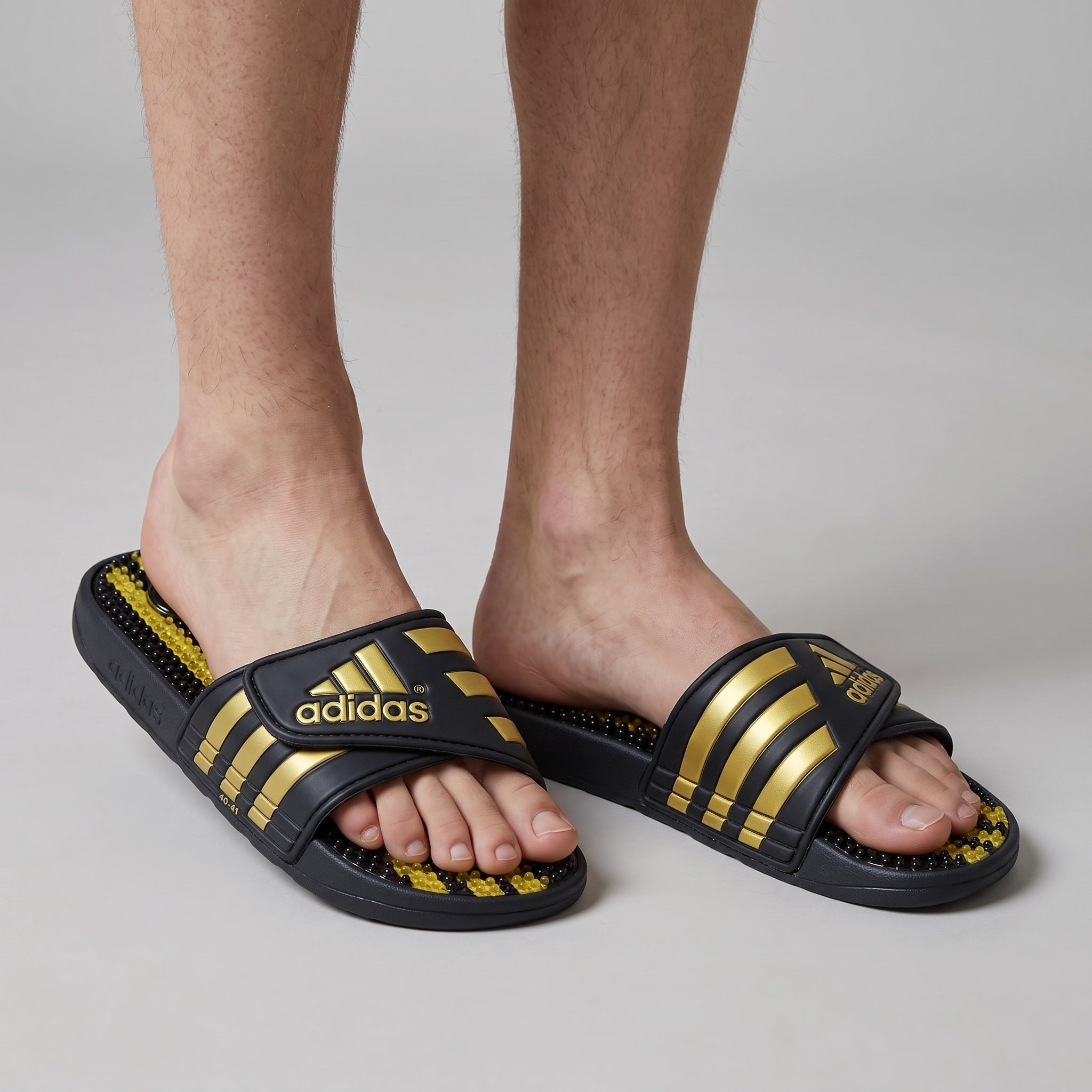Adidas Adissage Slides – Black/Gold Massage 🖤✨