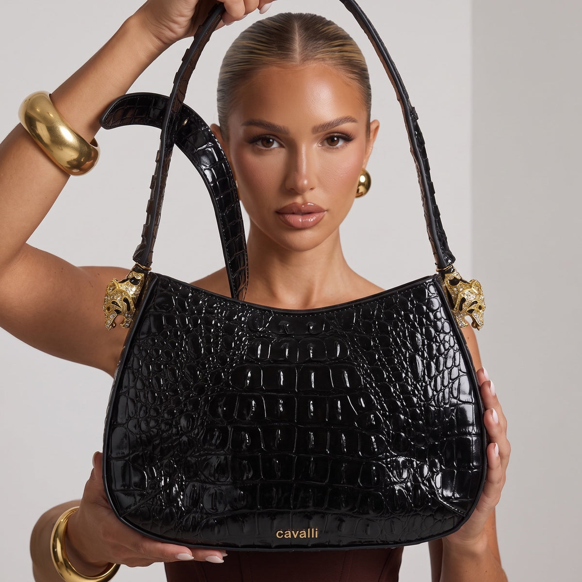 Cavalli Shoulder Bag β Black Croc-Effect ππ
