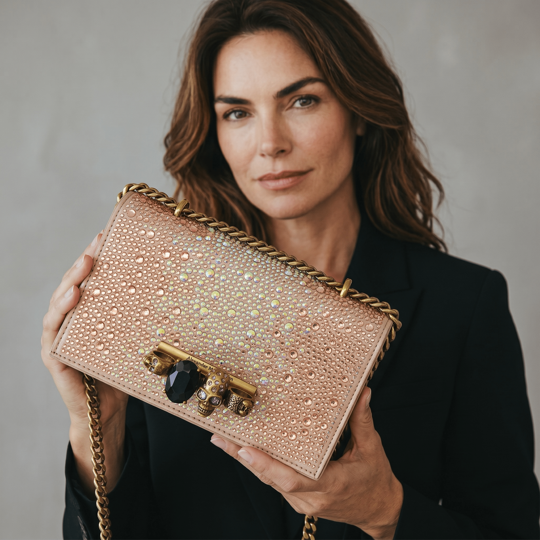 Alexander McQueen Blush Crystal Skull Clutch β¨πΈβ οΈ