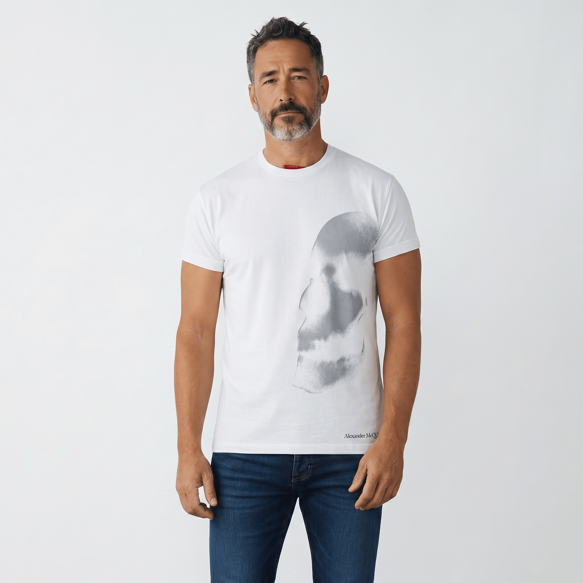 Alexander McQueen White Fade Skull T-Shirt – Minimal Side Graphic 💀