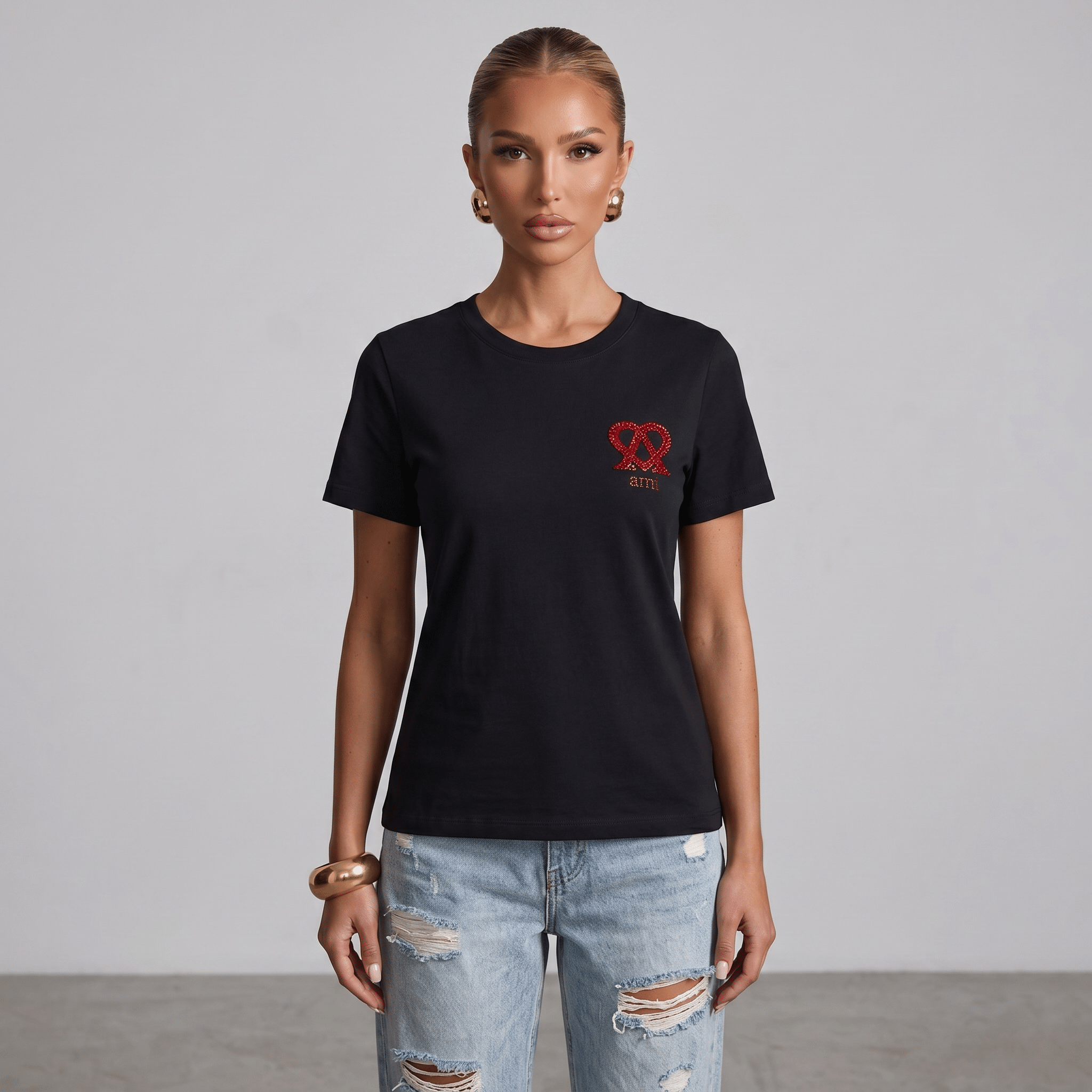 AMI Paris Black Red Heart Logo T-Shirt 🖤❤️
