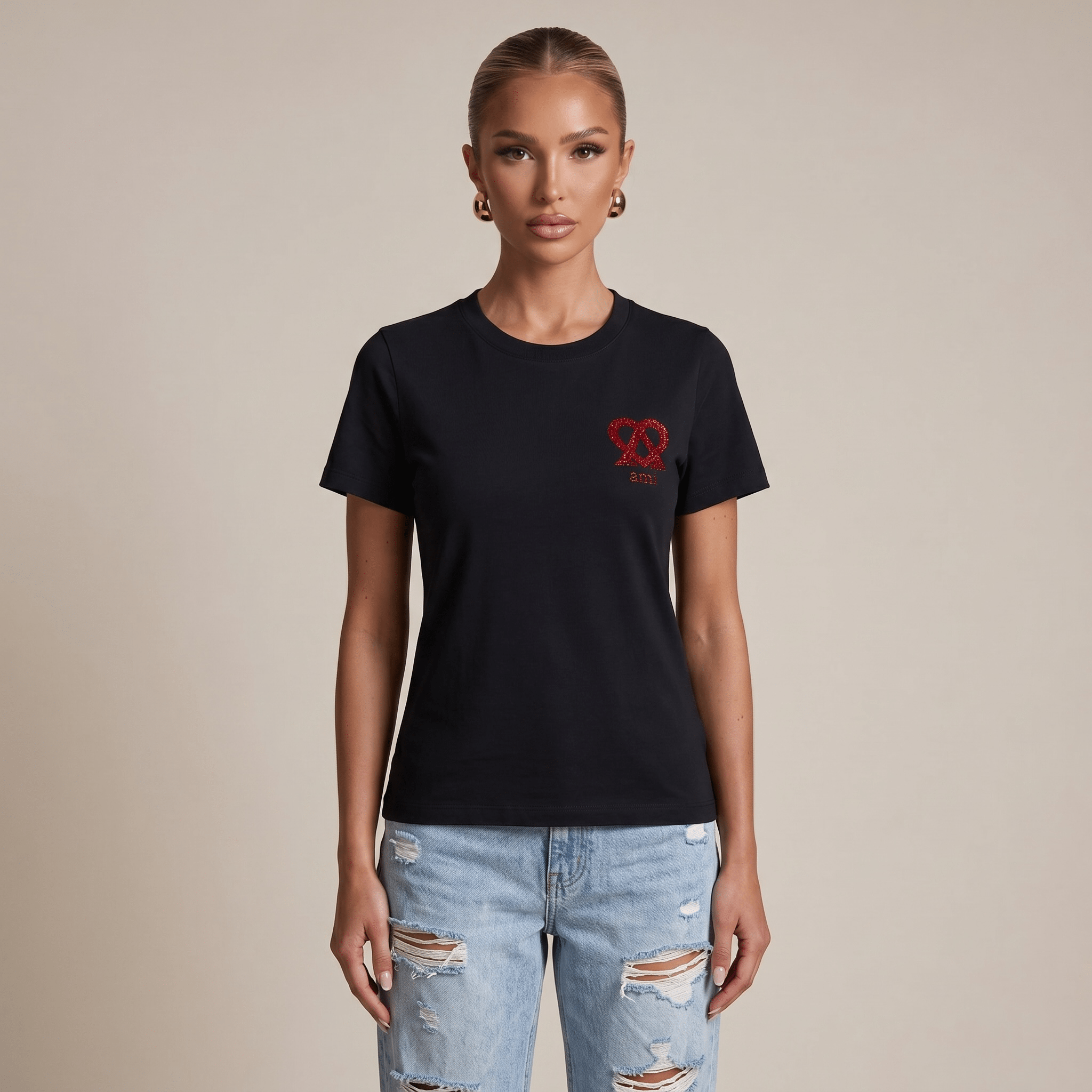 AMI Paris Black Red Heart Logo T-Shirt 🖤❤️