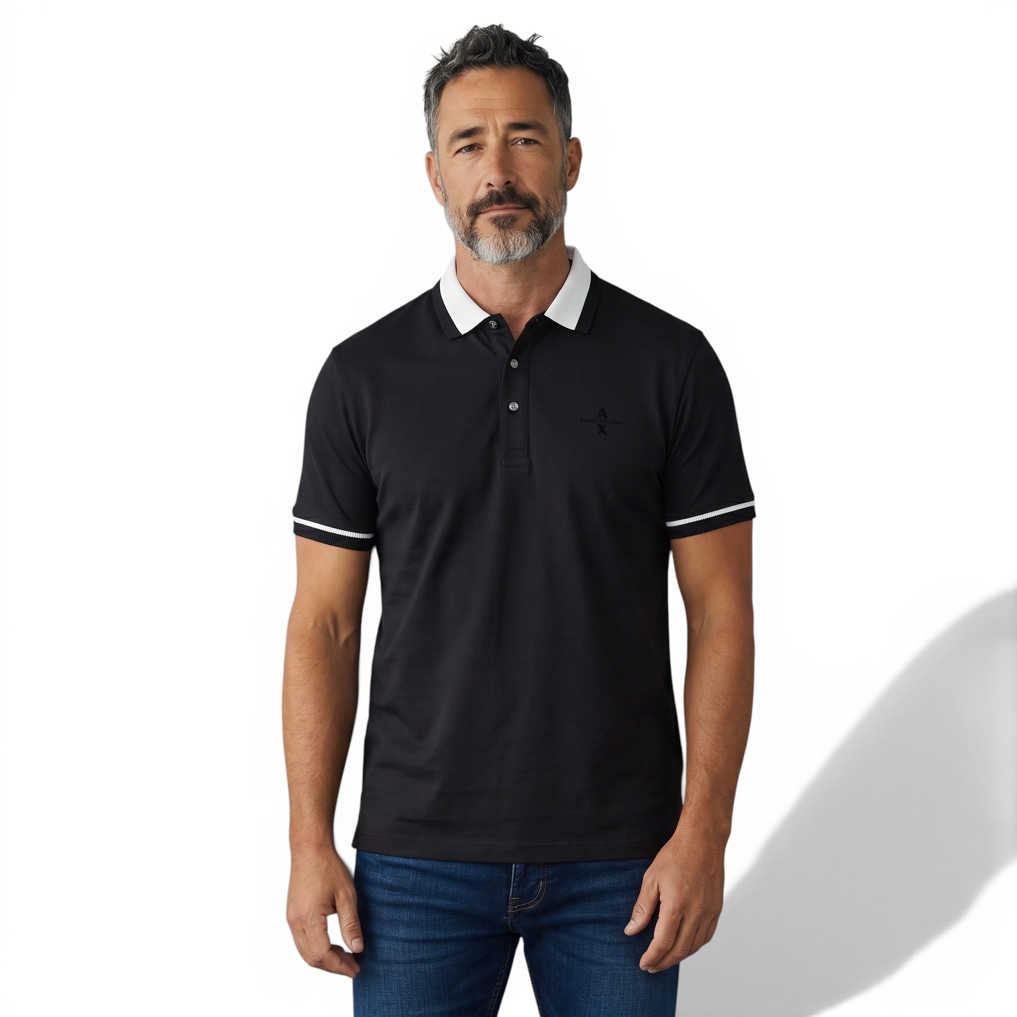 Armani Exchange Black Polo Shirt π€βͺ Sleek Contrast Design
