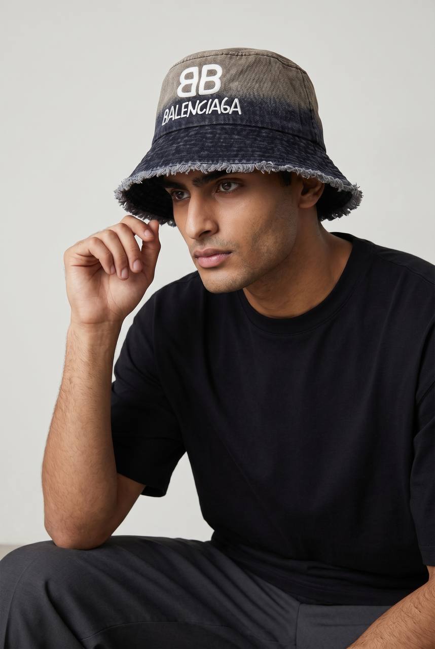 Balenciaga BB Logo Bucket Hat β Washed Grey Denim Edition π§’π₯