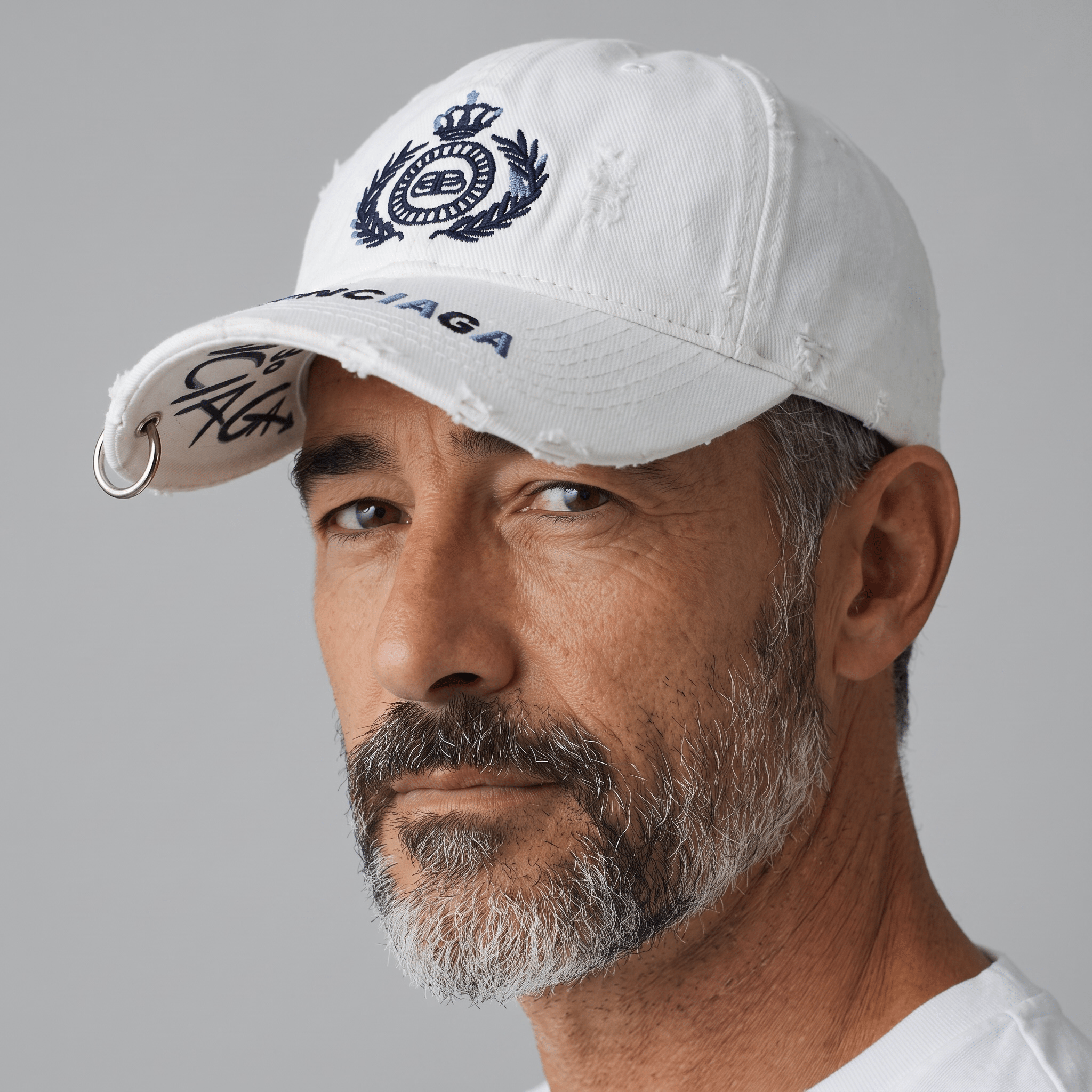 Balenciaga Distressed Crest Baseball Cap β White