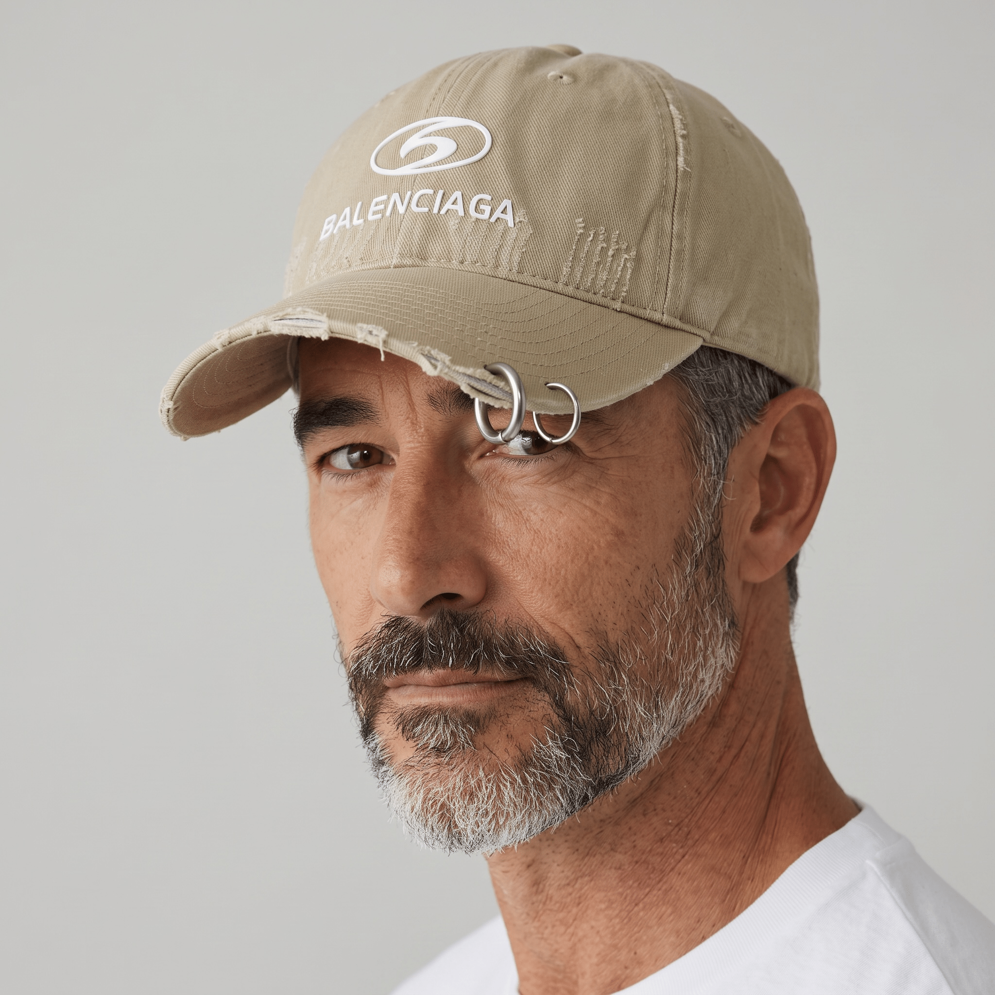 Balenciaga Distressed Ring Baseball Cap β Beige