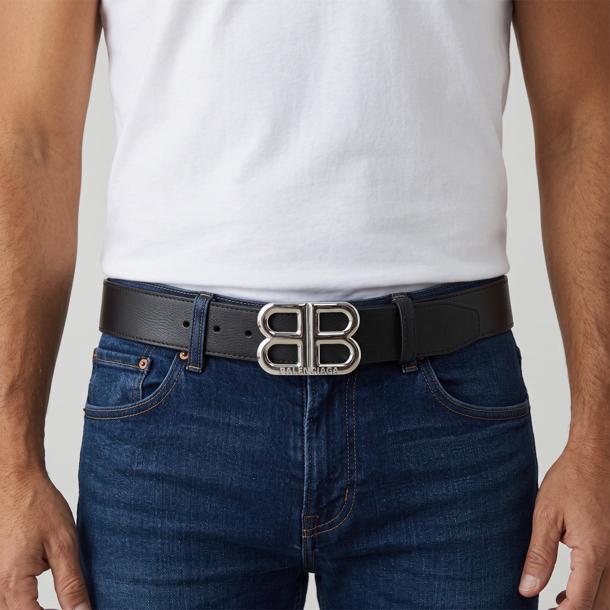 Balenciaga Double B Belt β Black Leather β«οΈ 110 cm