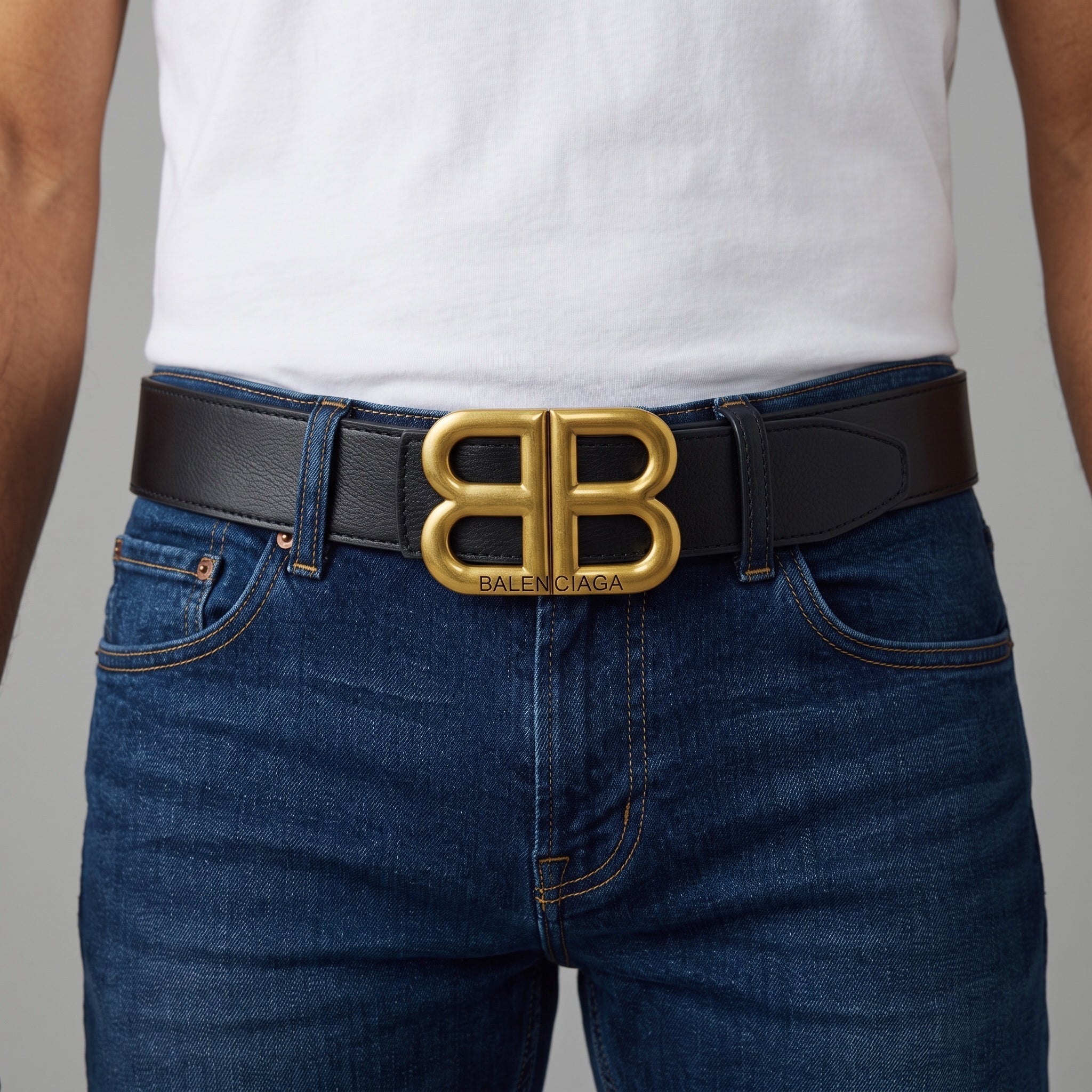 Balenciaga Leather Belt β Black Gold BB Buckle π€β¨