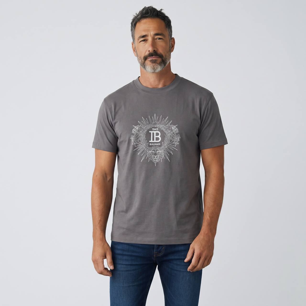 Balmain Crest Logo T-Shirt β Grey Edition βοΈπ©Ά | Minimal Luxury Essential