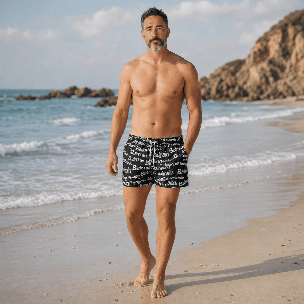 Balmain Logo Swim Shorts — Black