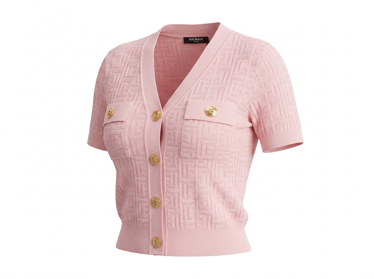 Balmain Pink Monogram Knit Cardigan Shirt with Gold Buttons 🌸✨