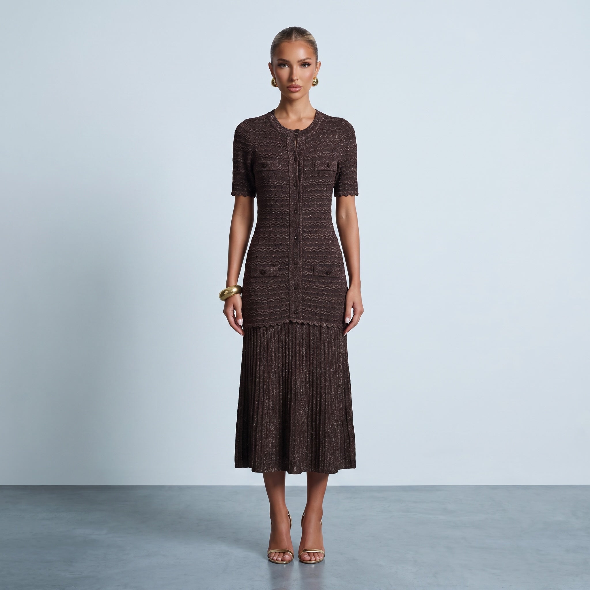 Sandro diane rhinestone Knit Dress – Chocolate Brown Cardigan Dress 🍫✨