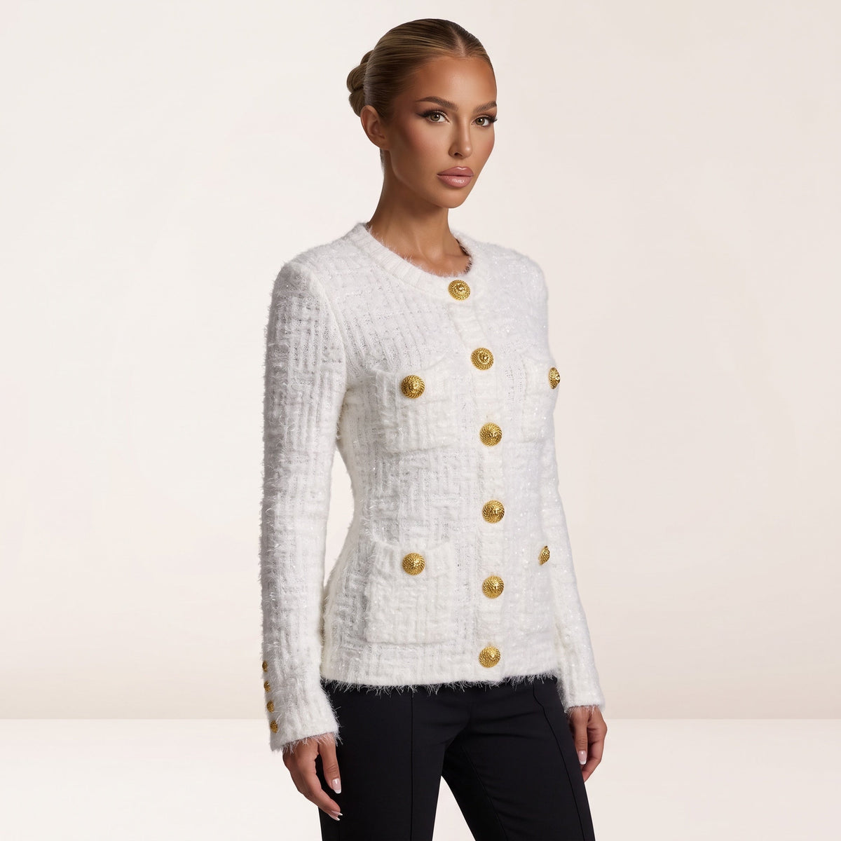 Balmain Tweed Jacket — White & Gold