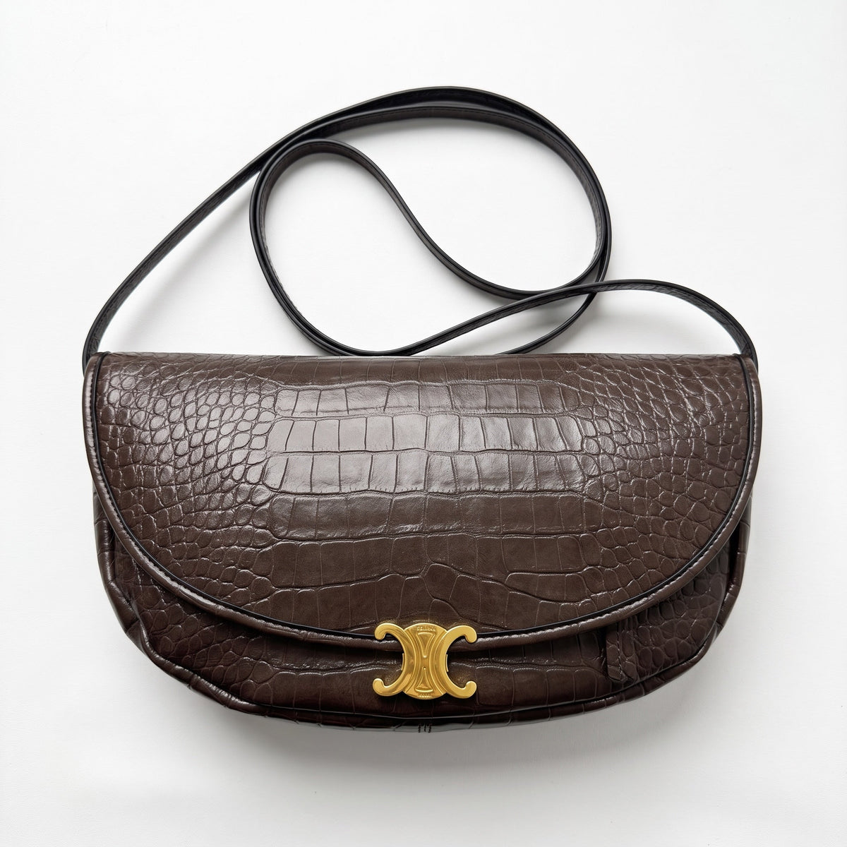 Celine Croc Triomphe Little Halfmoon Bag β Brown
