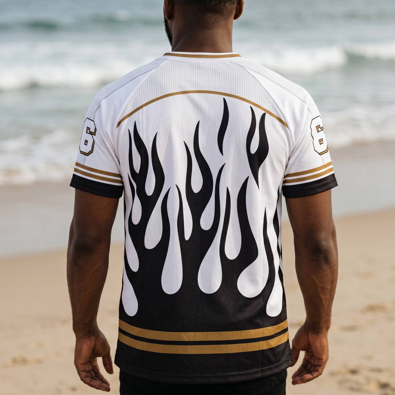 ⚫⚪ Black Flame Oversized Jersey – Luxury Streetwear Sports Edition 🔥