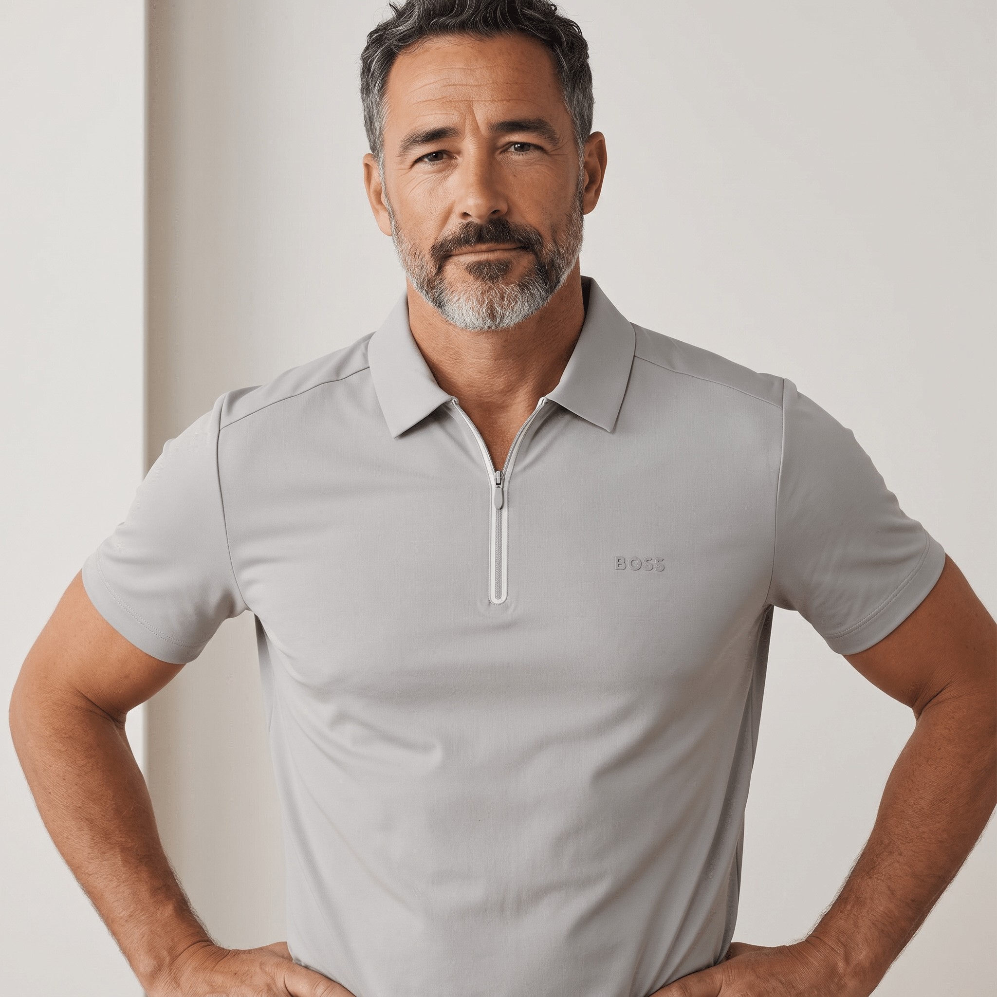BOSS Quarter-Zip Polo Shirt β Grey