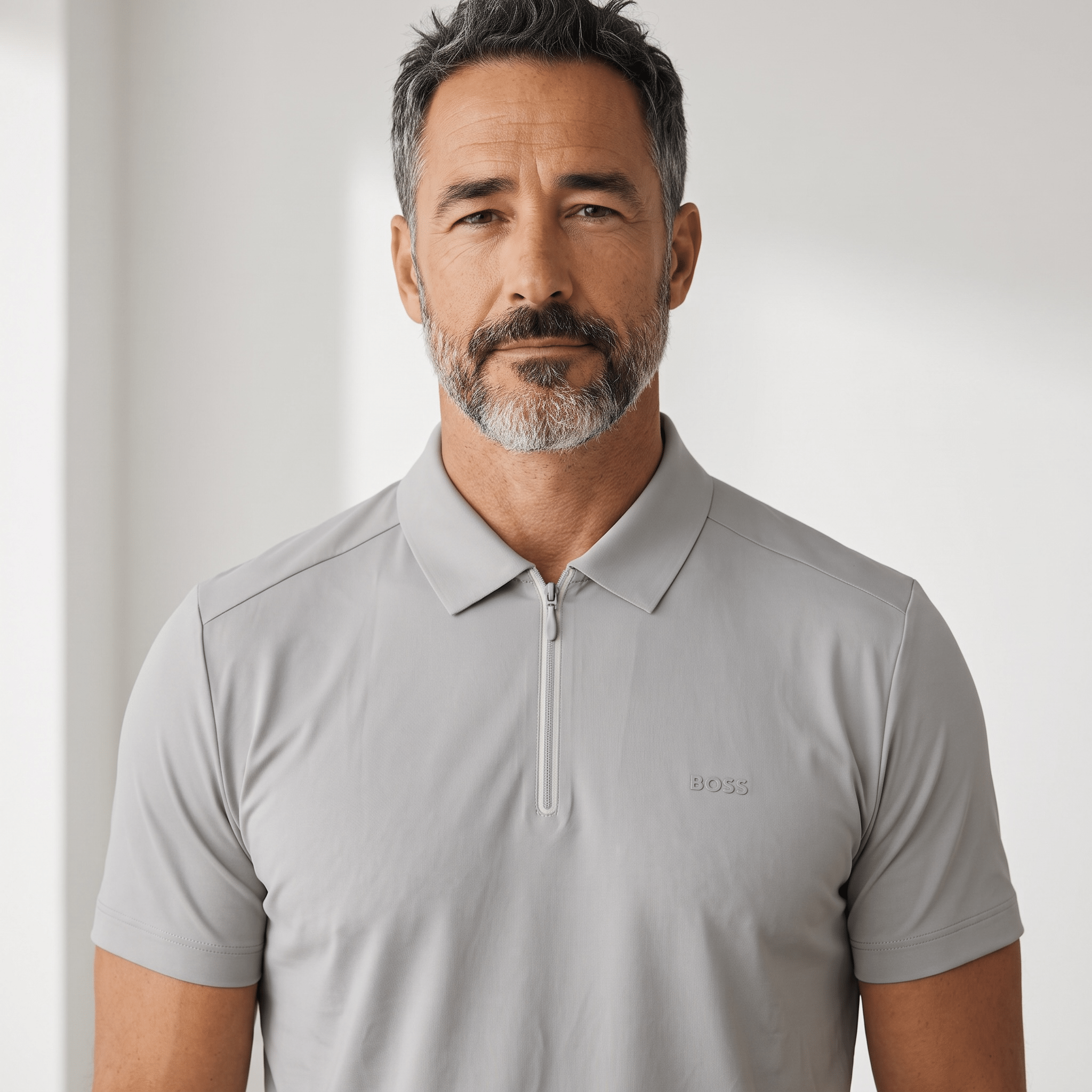 BOSS Quarter-Zip Polo Shirt β Grey