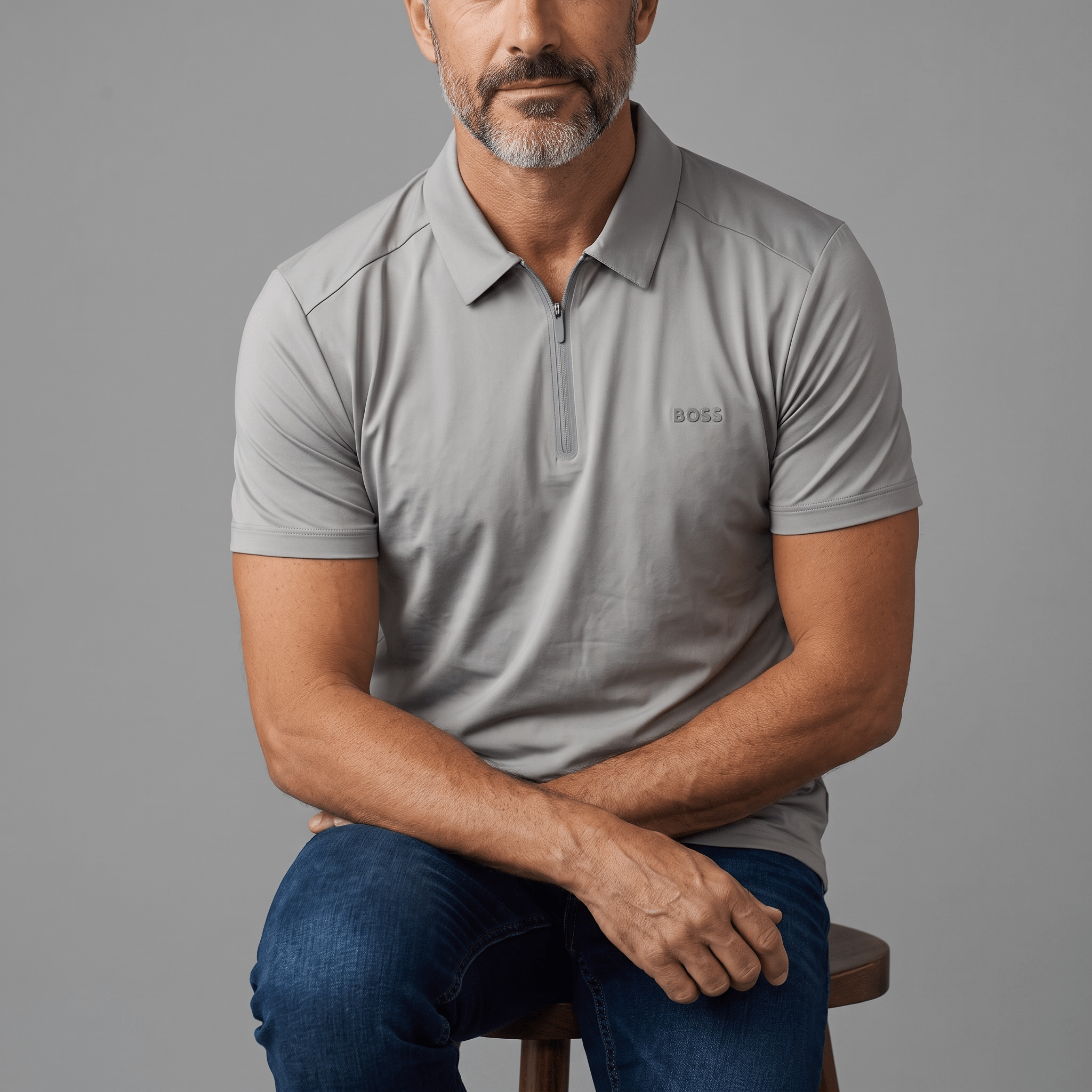 BOSS Quarter-Zip Polo Shirt β Grey