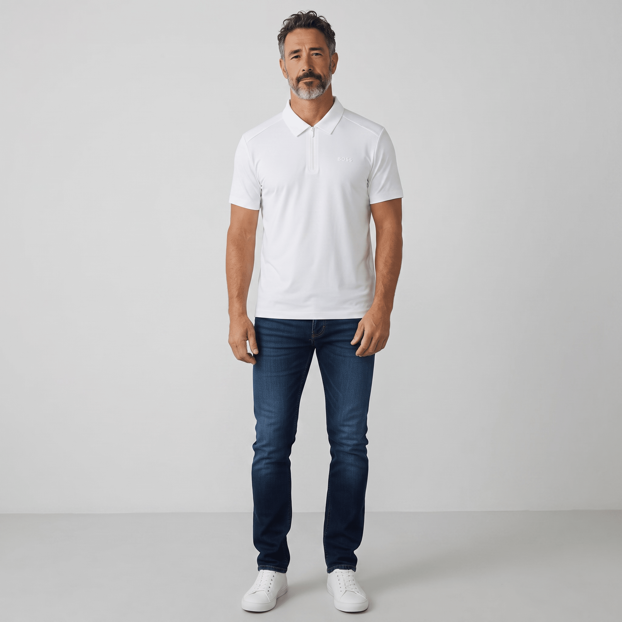 BOSS Quarter-Zip Polo Shirt β White