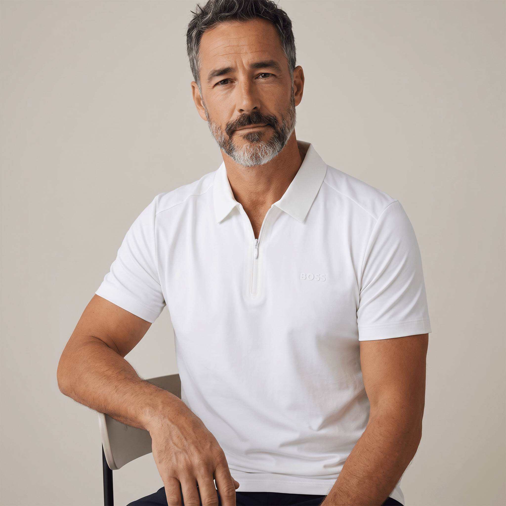 BOSS Quarter-Zip Polo Shirt β White