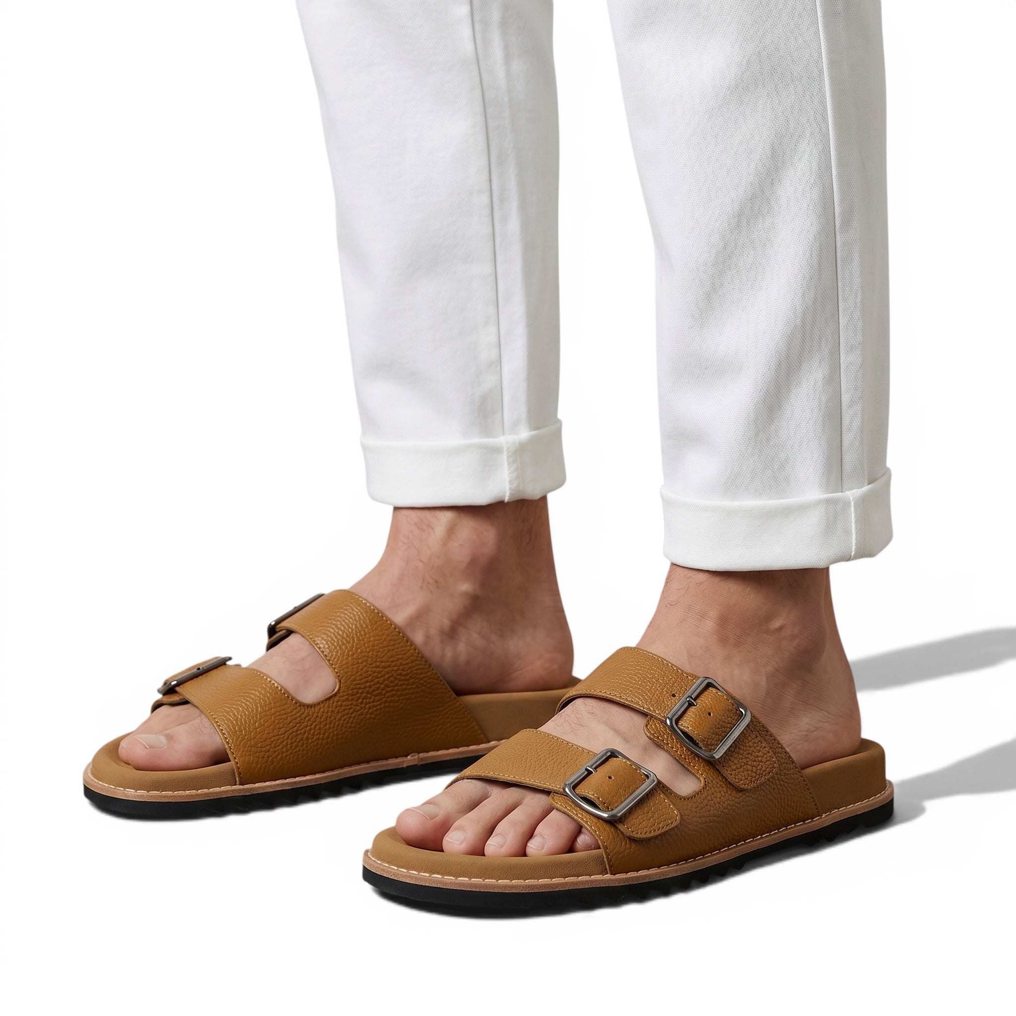 Brunello Cucinelli Tan Double Strap Slides – Premium Italian Comfort Sandals 🤎🇮🇹