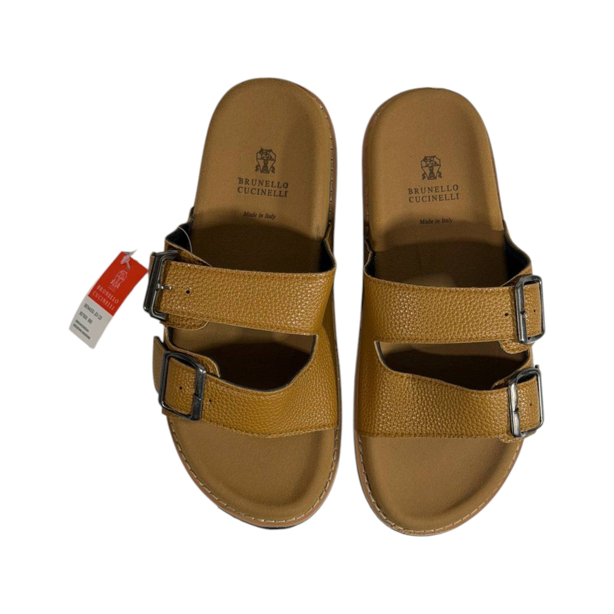 Brunello Cucinelli Tan Double Strap Slides โ Premium Italian Comfort Sandals ๐ค๐ฎ๐น