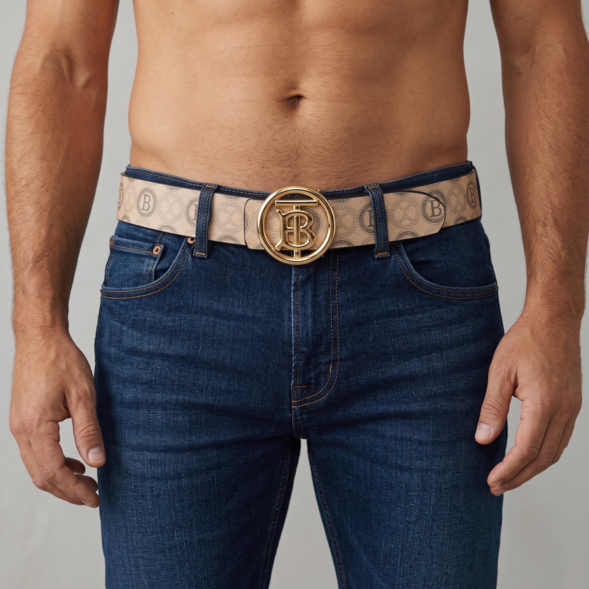 Burberry Belt β Beige TB Monogram Gold Buckle π¨π 120 cm