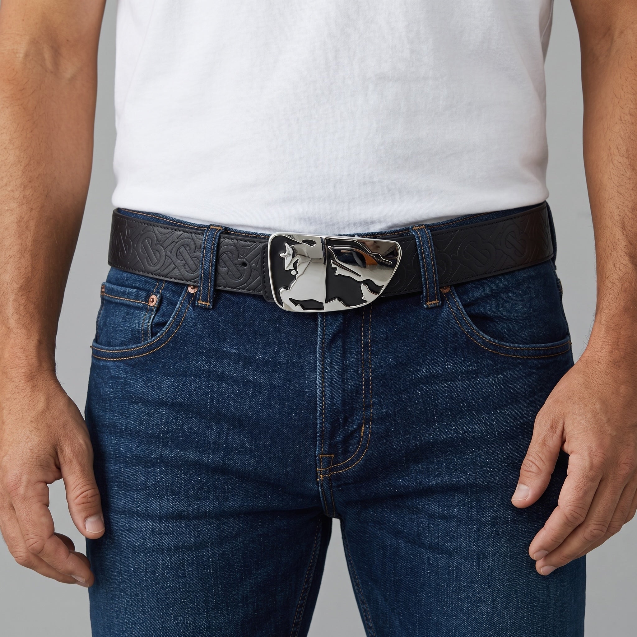 Burberry Belt β Black Embossed Monogram Belt π€β¨115 cm