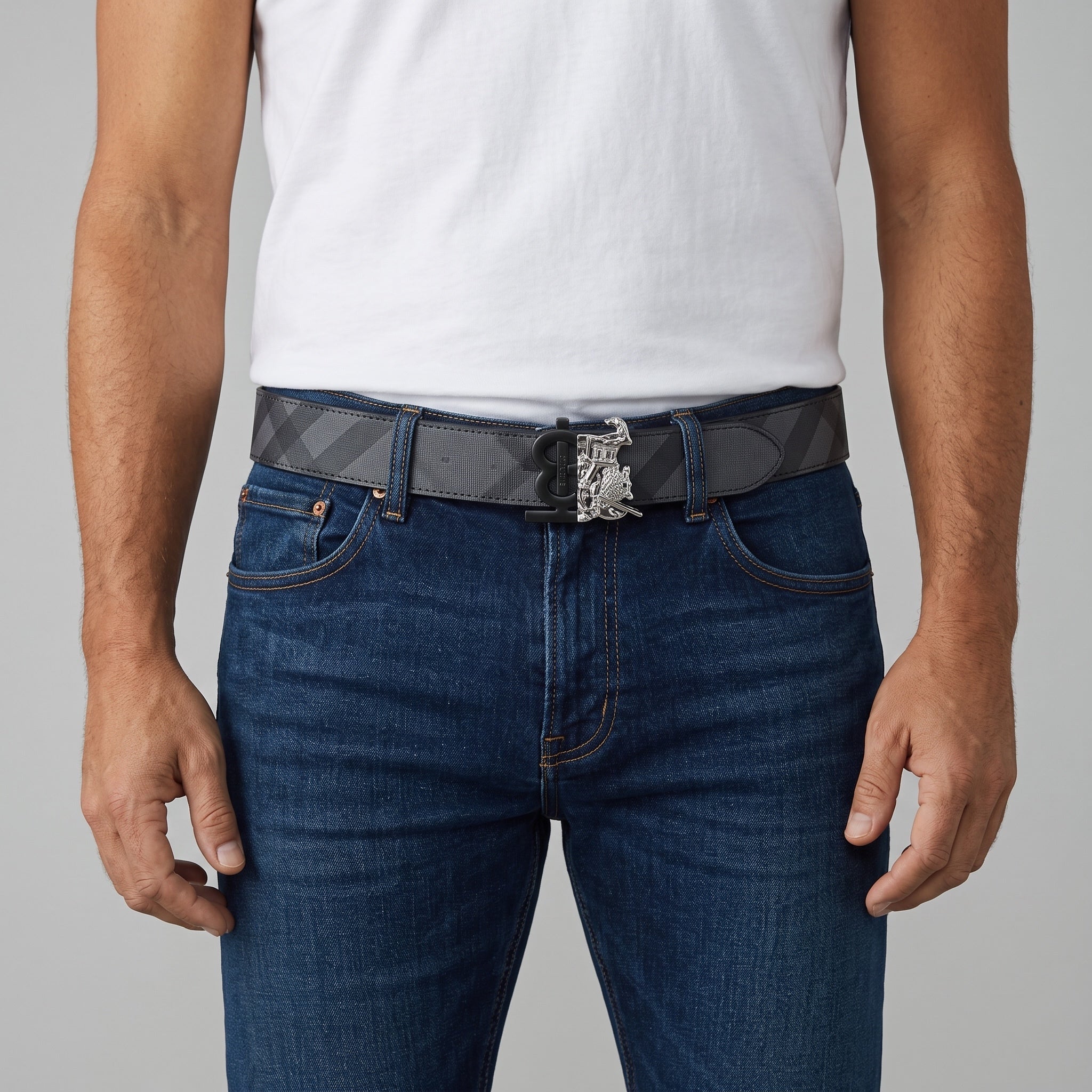 Burberry Belt β Grey Check Leather π 120 cm