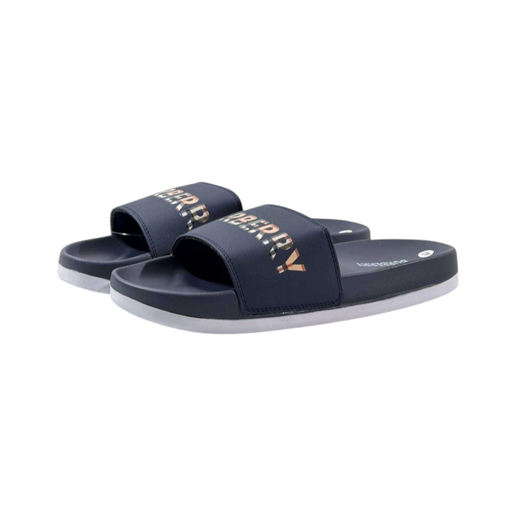 Burberry Check Logo Slides β Midnight Navy Edition πβ¨