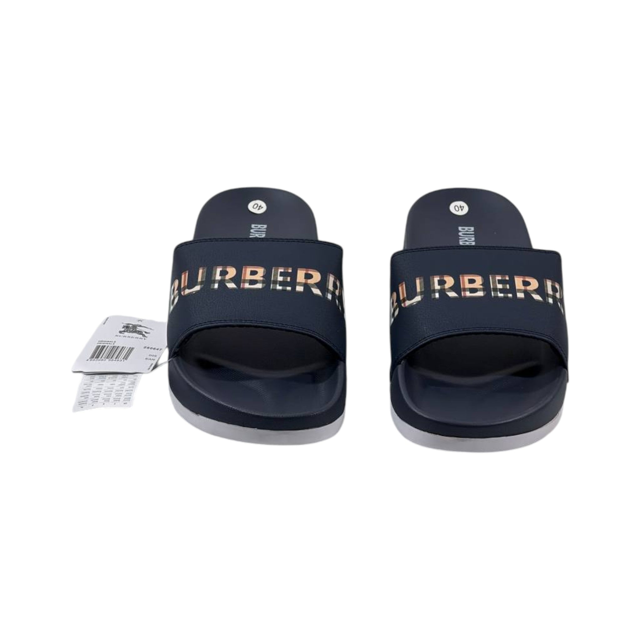 Burberry Check Logo Slides β Midnight Navy Edition πβ¨