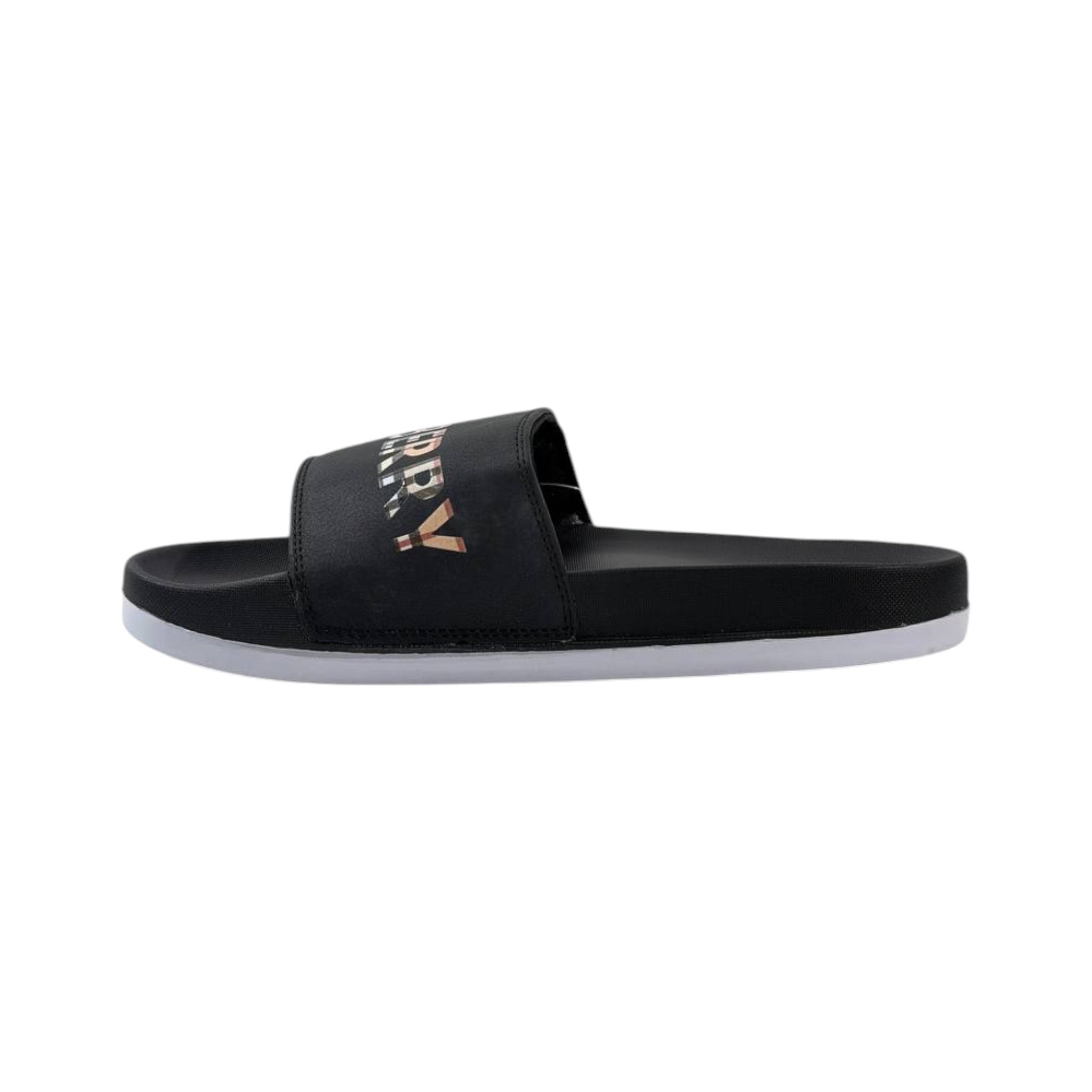 Burberry Check Logo Slides β Triple Black Edition π€β¨