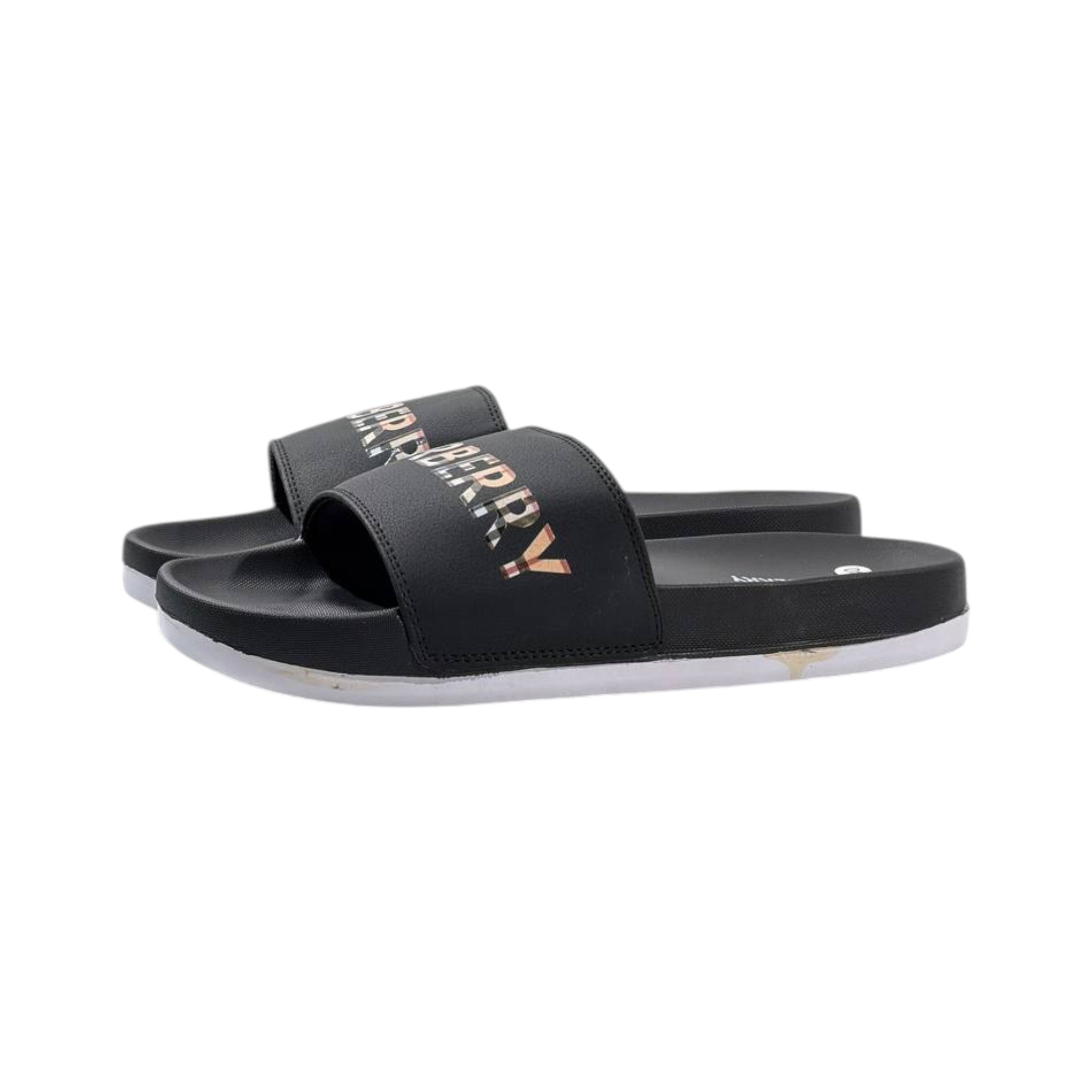 Burberry Check Logo Slides β Triple Black Edition π€β¨