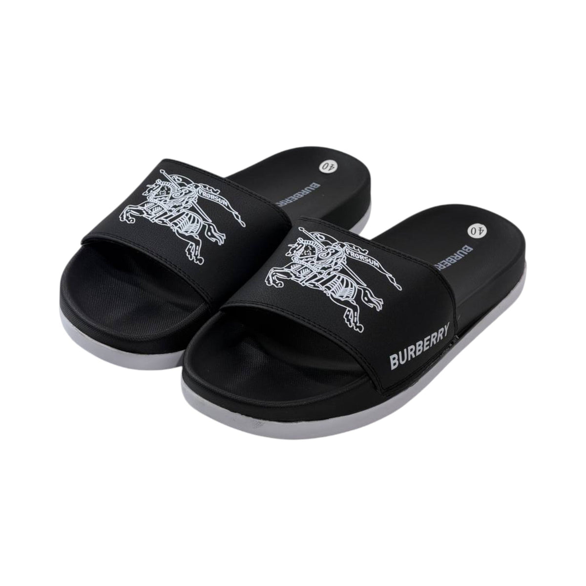 🩴 Burberry Equestrian Knight Slides – Black & White Signature Edition 🖤🤍✨