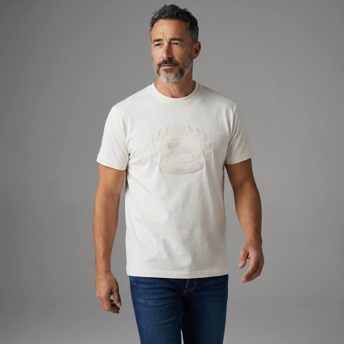 Burberry Heritage Crest Embossed T-Shirt β Ivory White π€β¨