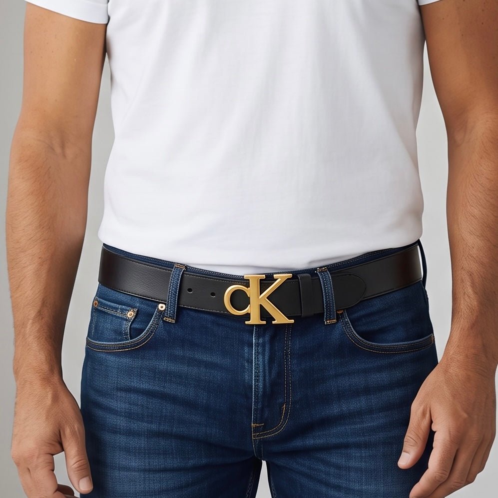 Calvin Klein Belt – Black with Gold CK Buckle ✨ 125 cm