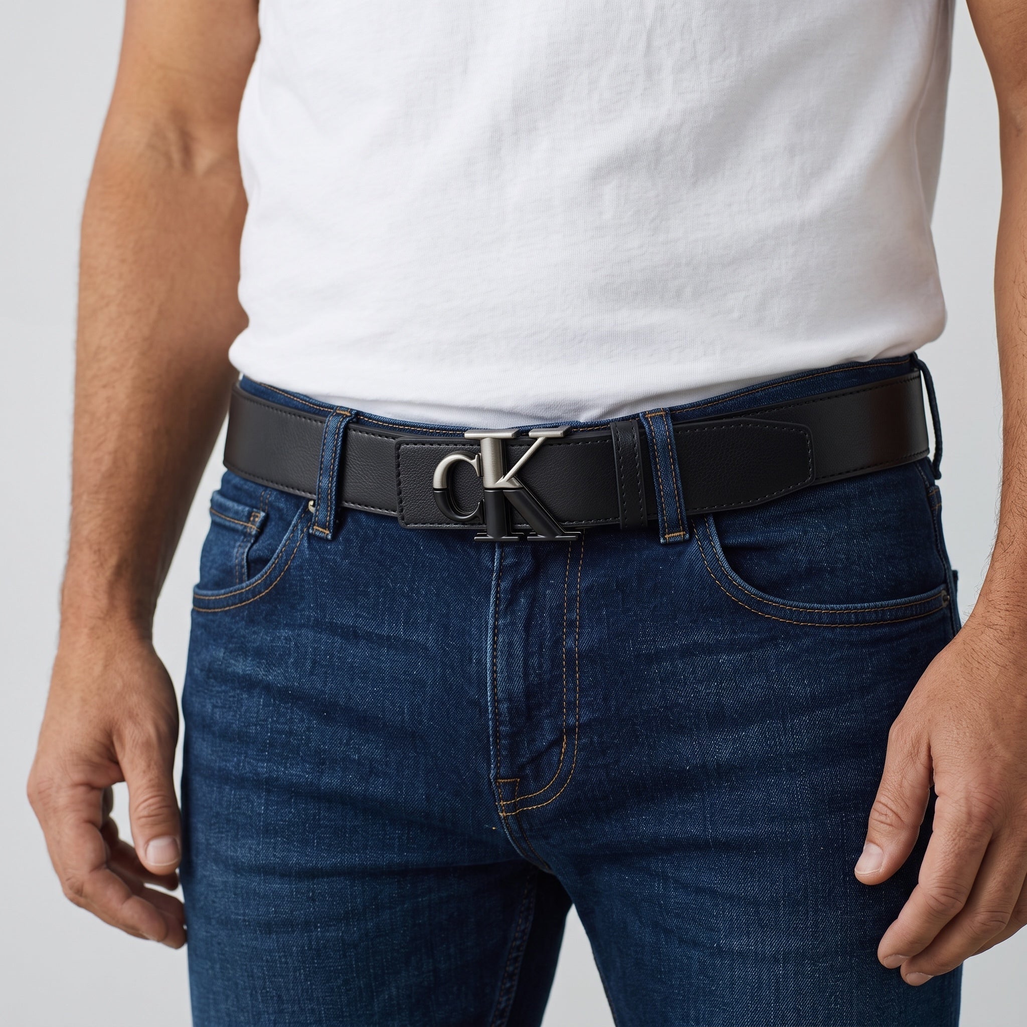Calvin Klein Leather Belt β Black CK Buckle π€ 110 cm