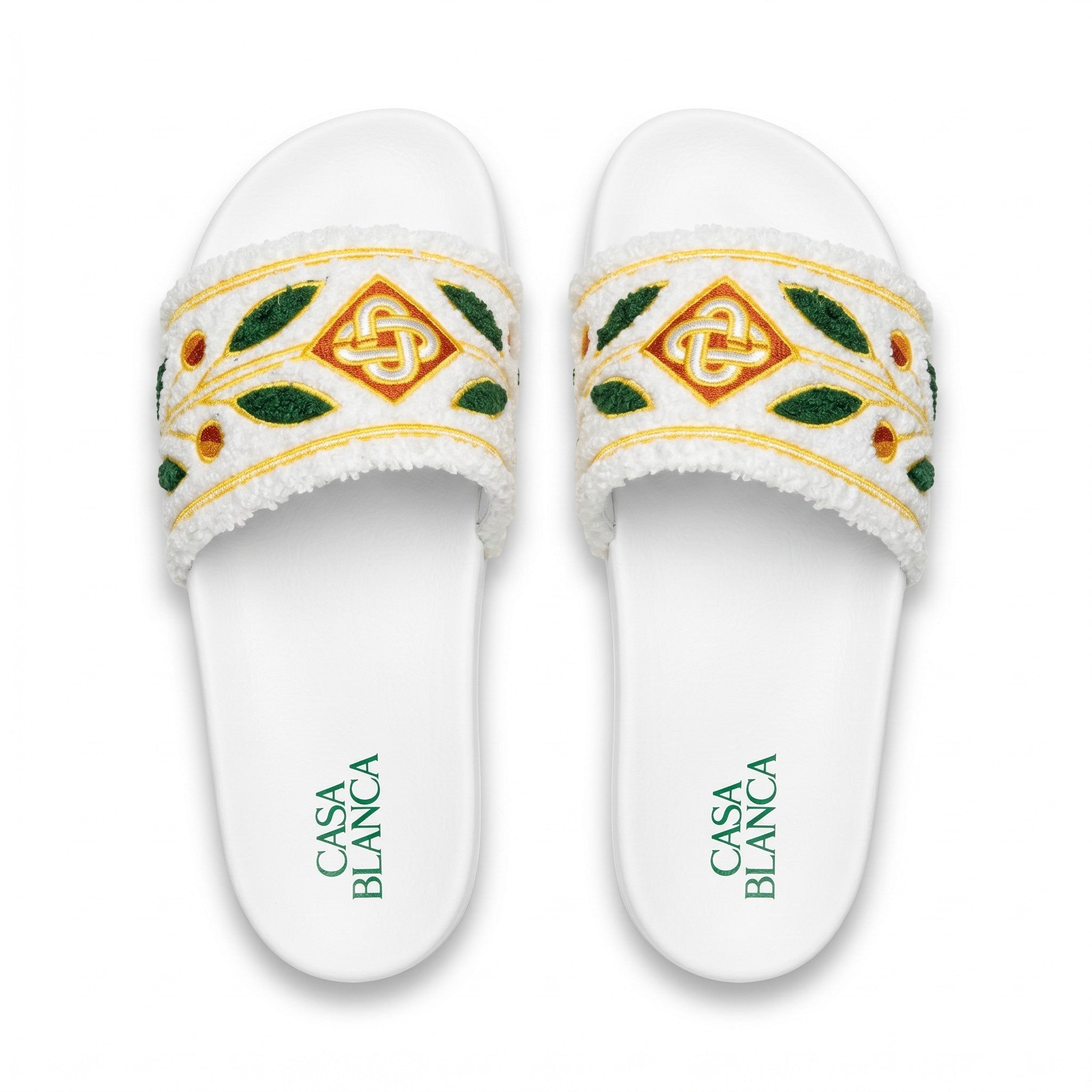Casablanca Embroidered Terry Cloth Slides β White