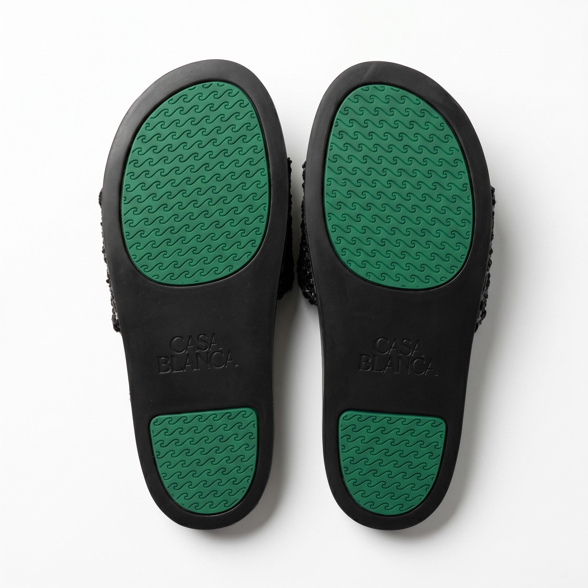 Casablanca Geometric Embroidered Terry Cloth Slides β Black & Green